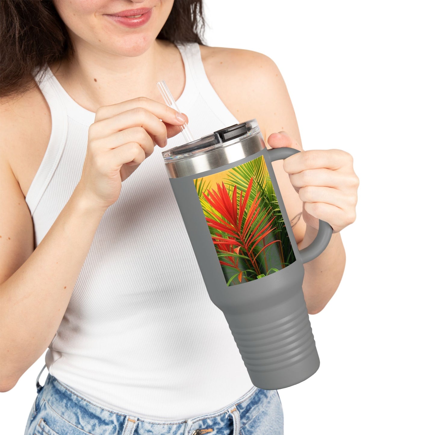 Red Flame Palms Insulated Travel Mug - 40oz - Perfect for Outdoor Adventures