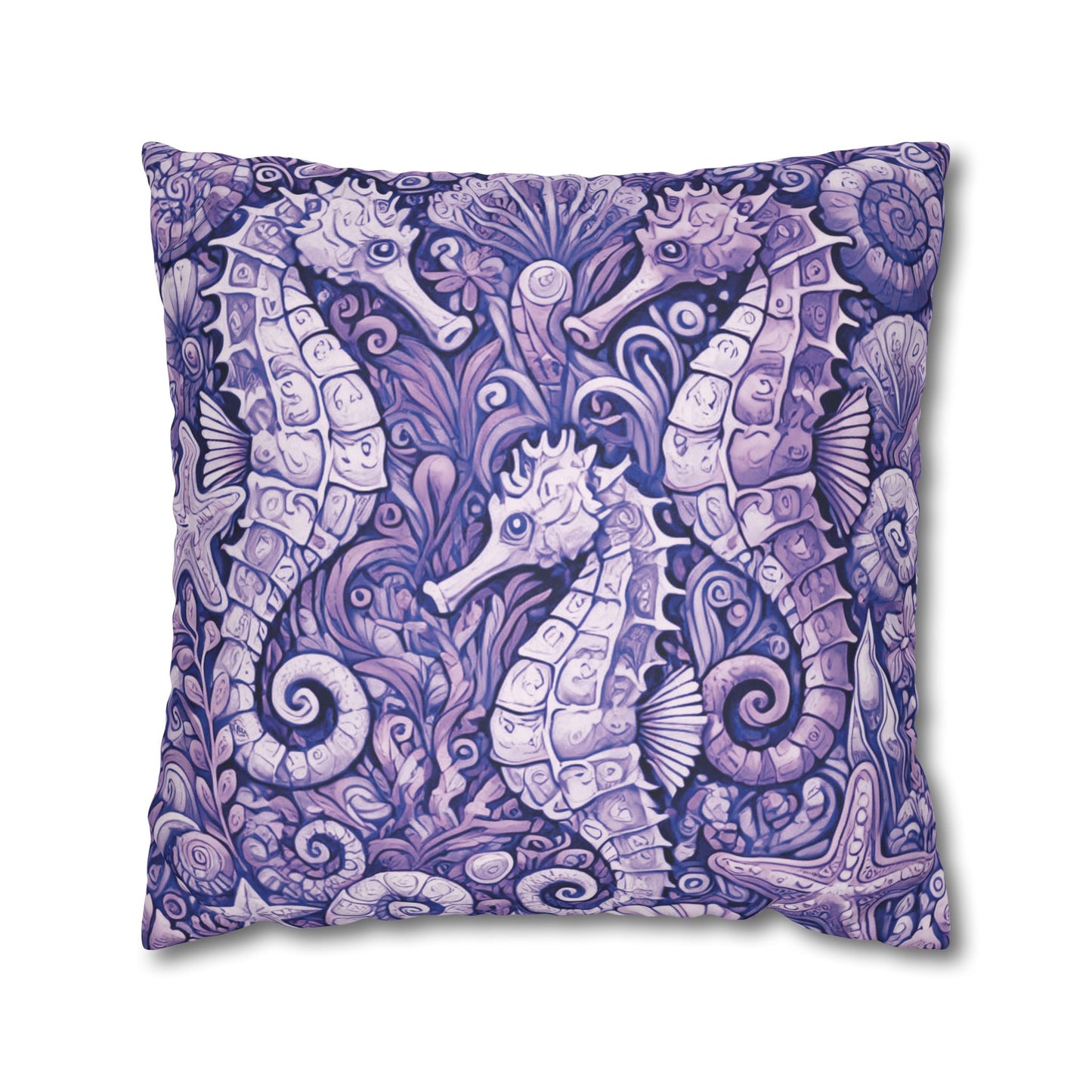 Faux Suede Square Pillowcase - Seahorse Trio, Amethyst