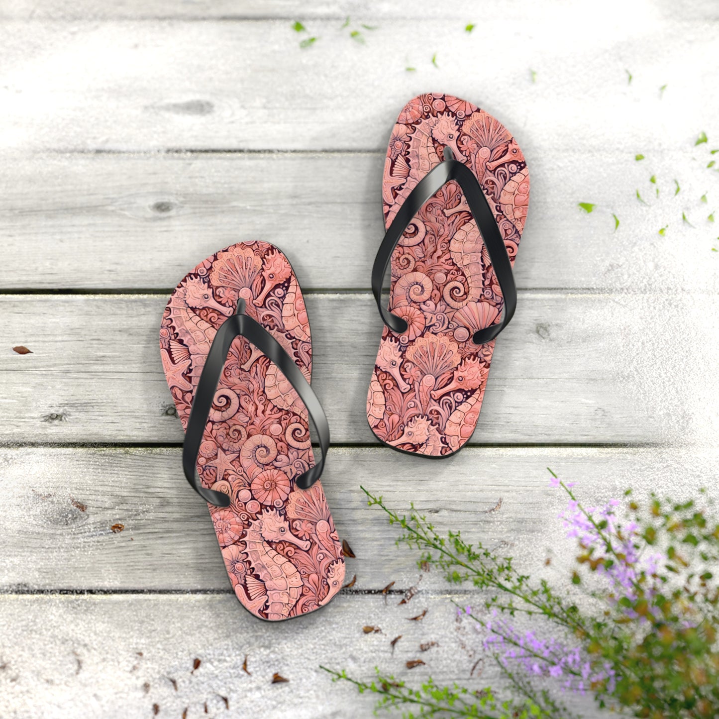 Flip Flops - Seahorses/Red