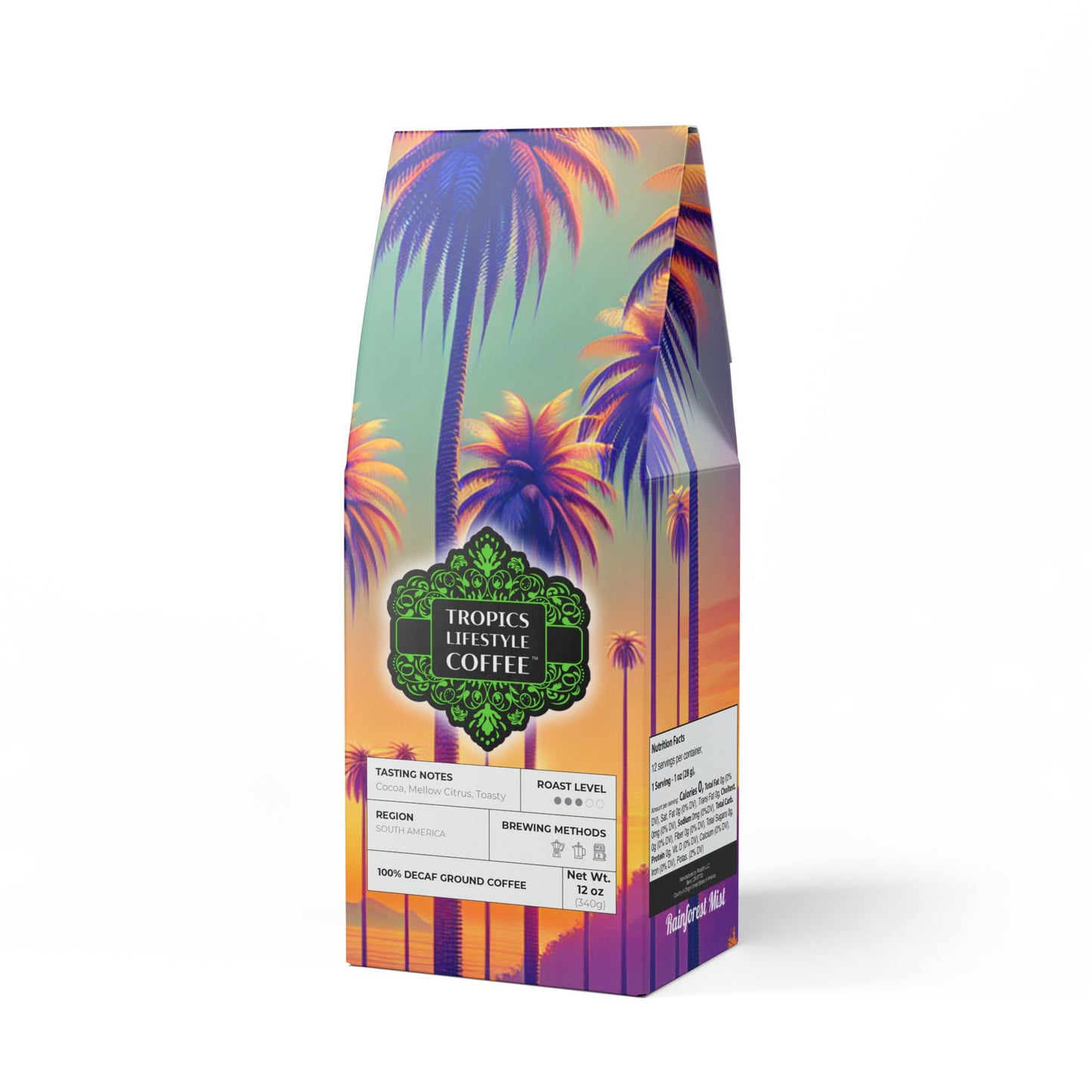 Rainforest Mist™ Single Origin DECAF (Medium Roast) Specialty Grade Coffee / Sunset Palms