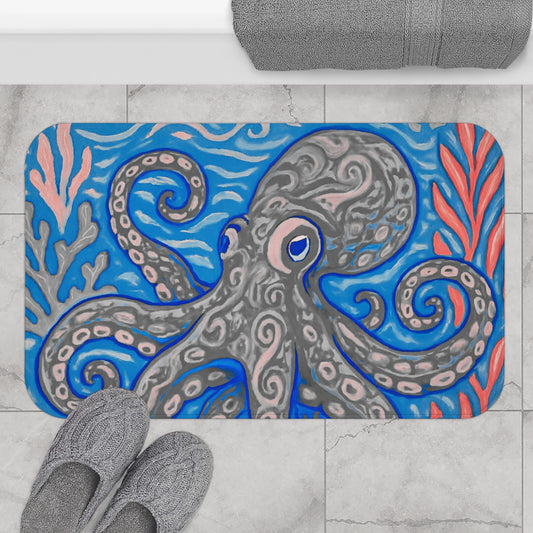 Kraken Joe Slate Bath Mat, 2 Sizes - Tropical Octopus Vibes for Home Decor
