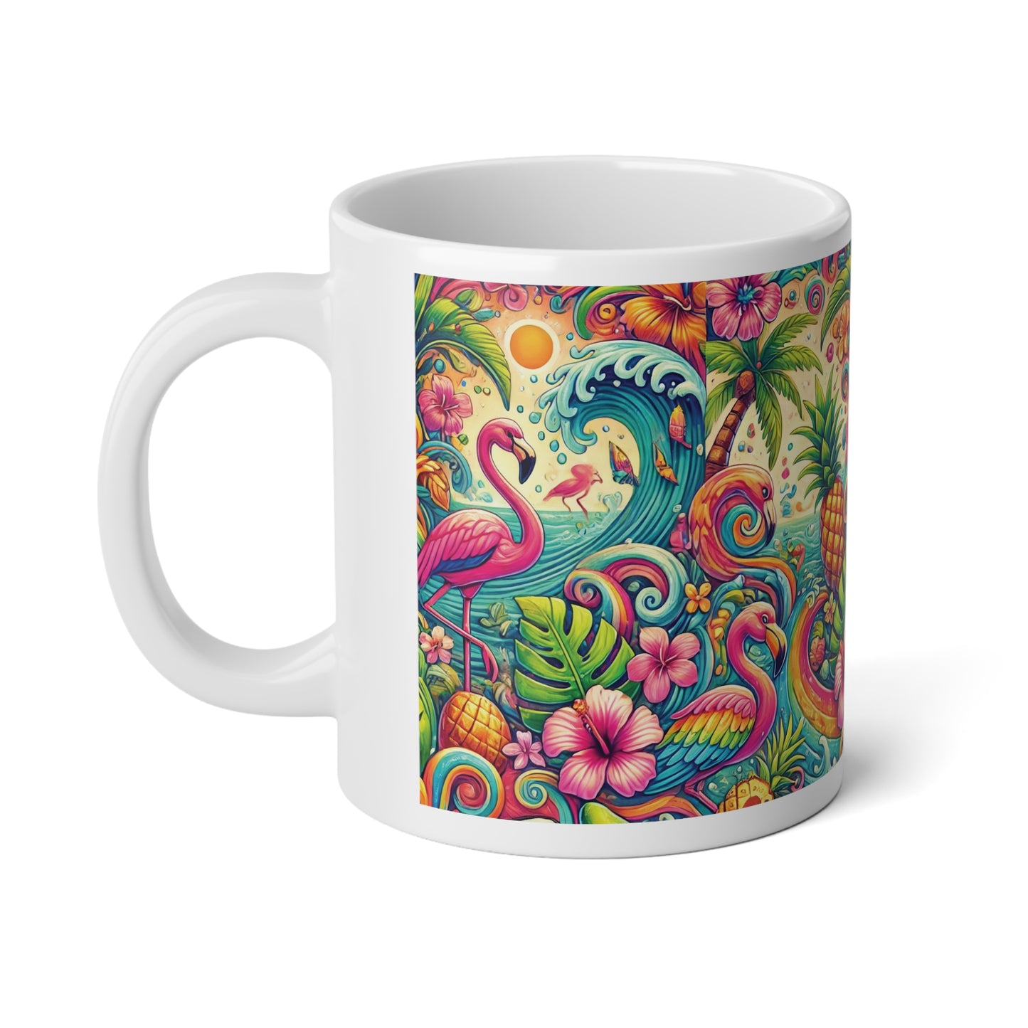 Jumbo Mug, 20oz, Flamingo Waves | Tropical Coffee Cup