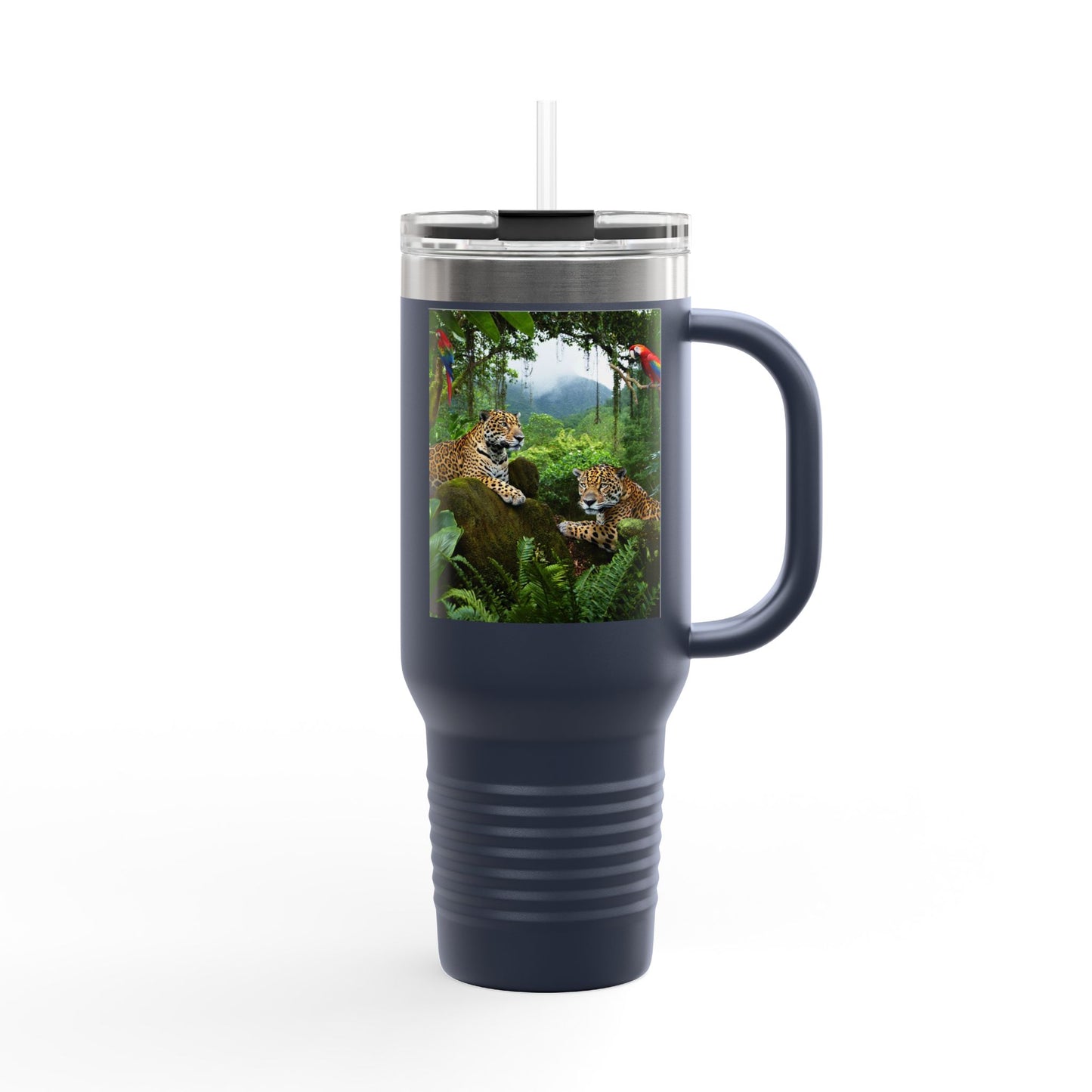 Insulated Travel Mug, 40oz / Jaguars and Parrots - Perfect for Outdoor Adventures