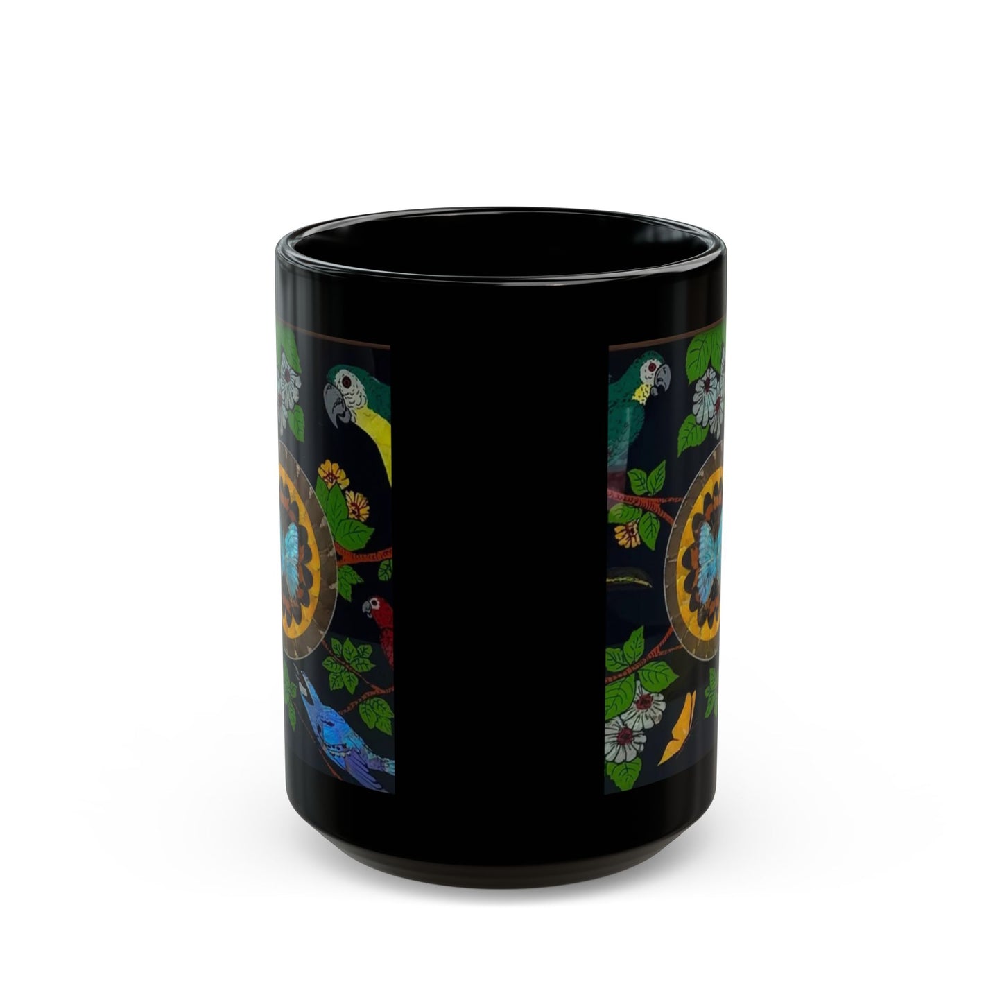 Black Mug (11oz, 15oz), Butterflies & Parrots #1