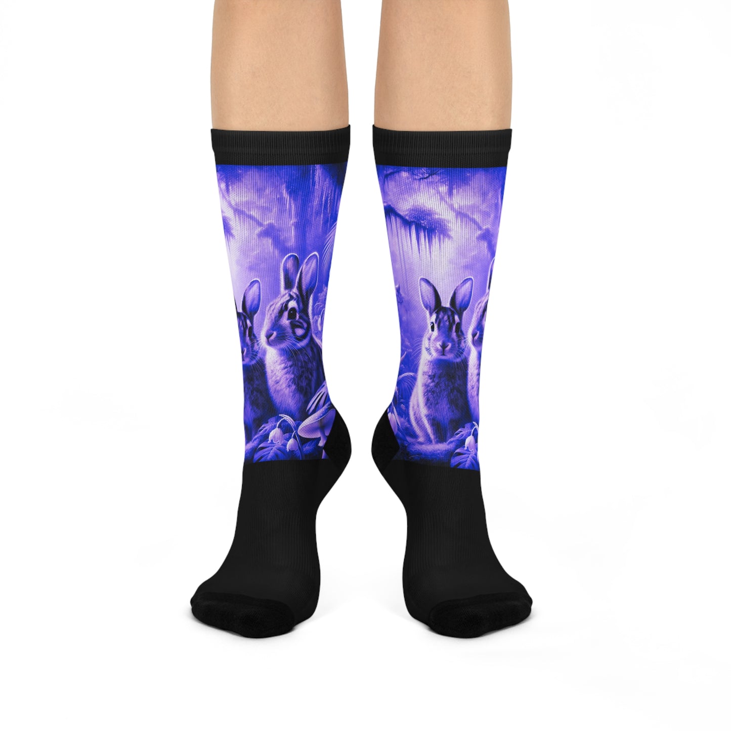 Cushioned Crew Socks - Rainforest Robbits / Amethyst