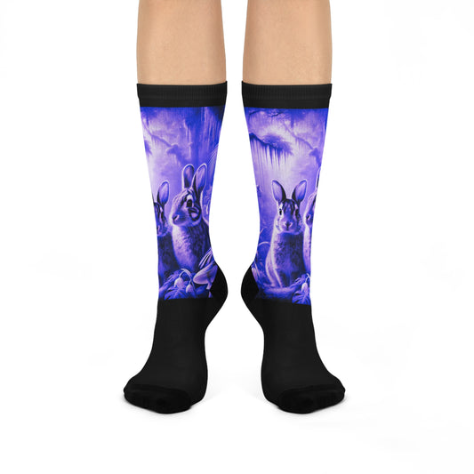 Cushioned Crew Socks - Rainforest Robbits / Amethyst