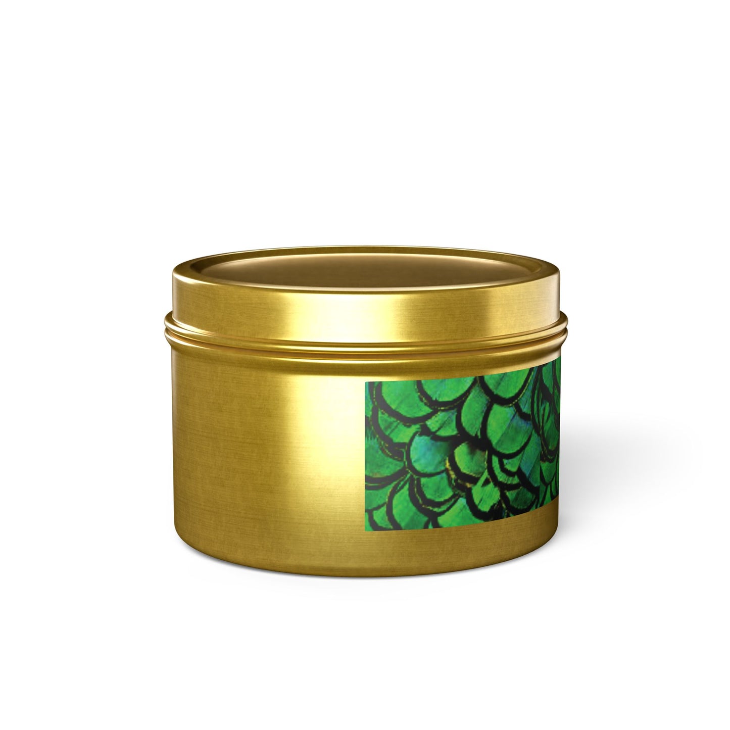 Tin Candles, 2 sizes, 3 tin colors - Green Peacock