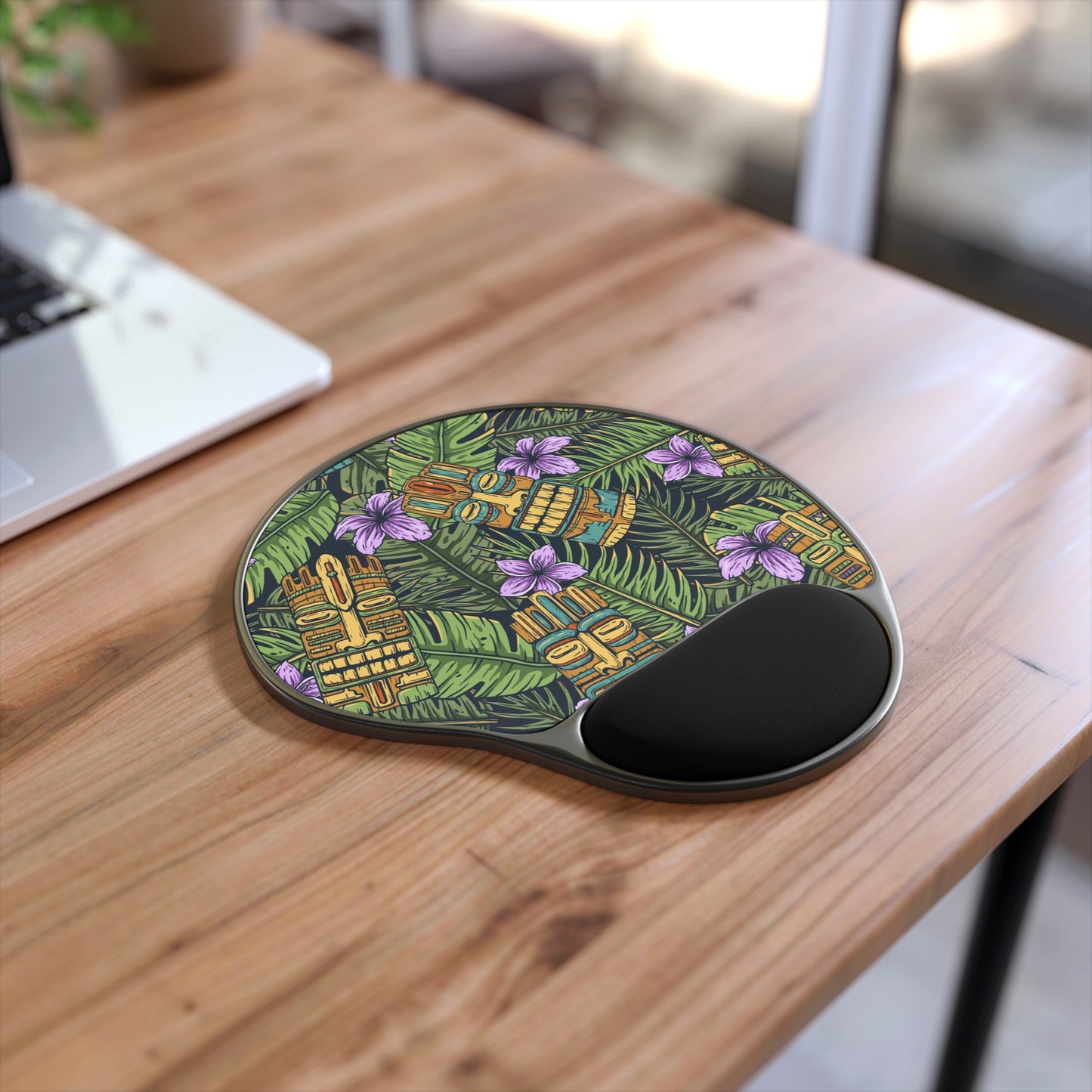 Mouse Pad With Wrist Rest, Tiki Purple Greenery