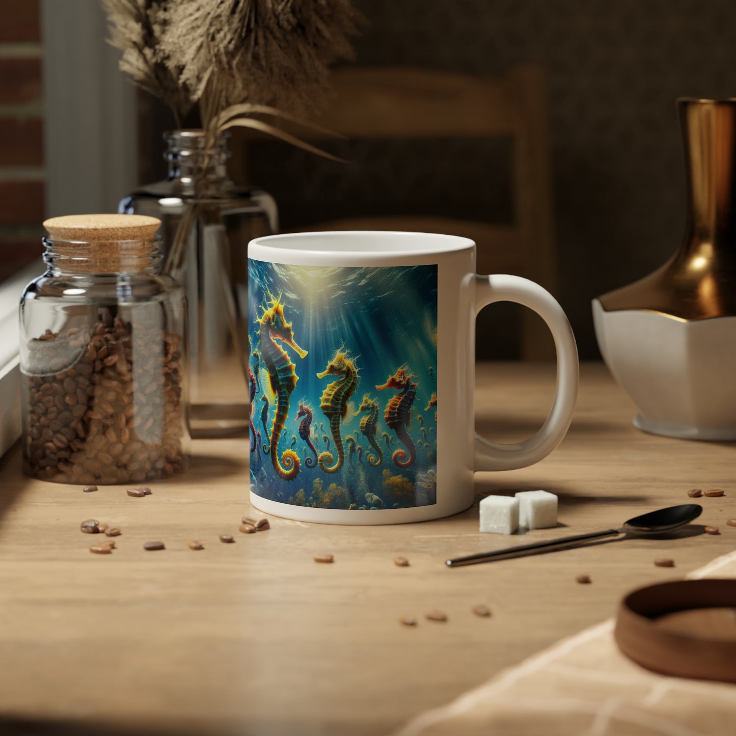 Seahorse Party, Jumbo Mug, 20oz | Tropical Coffee Cup, Gift for Ocean Lovers