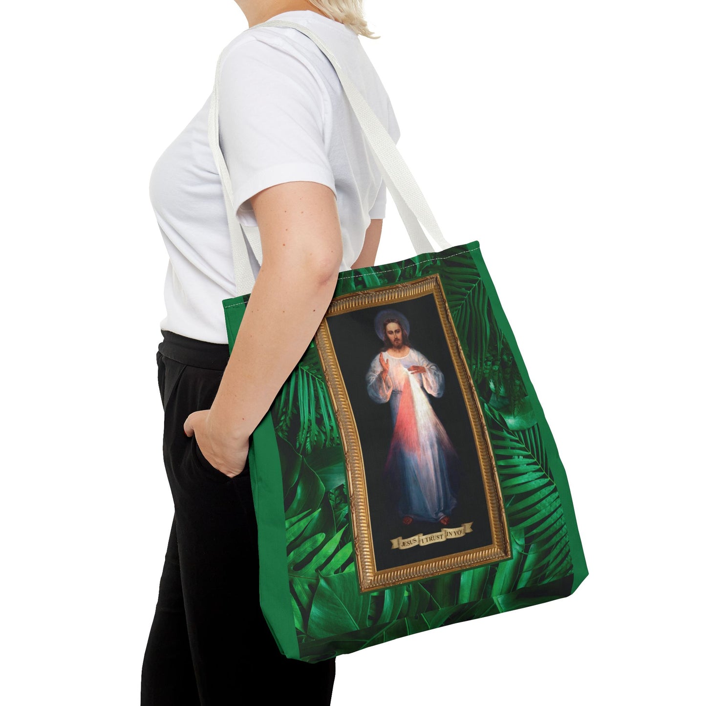 Religious Divine Mercy Tropical Tote Bag - 3 Sizes