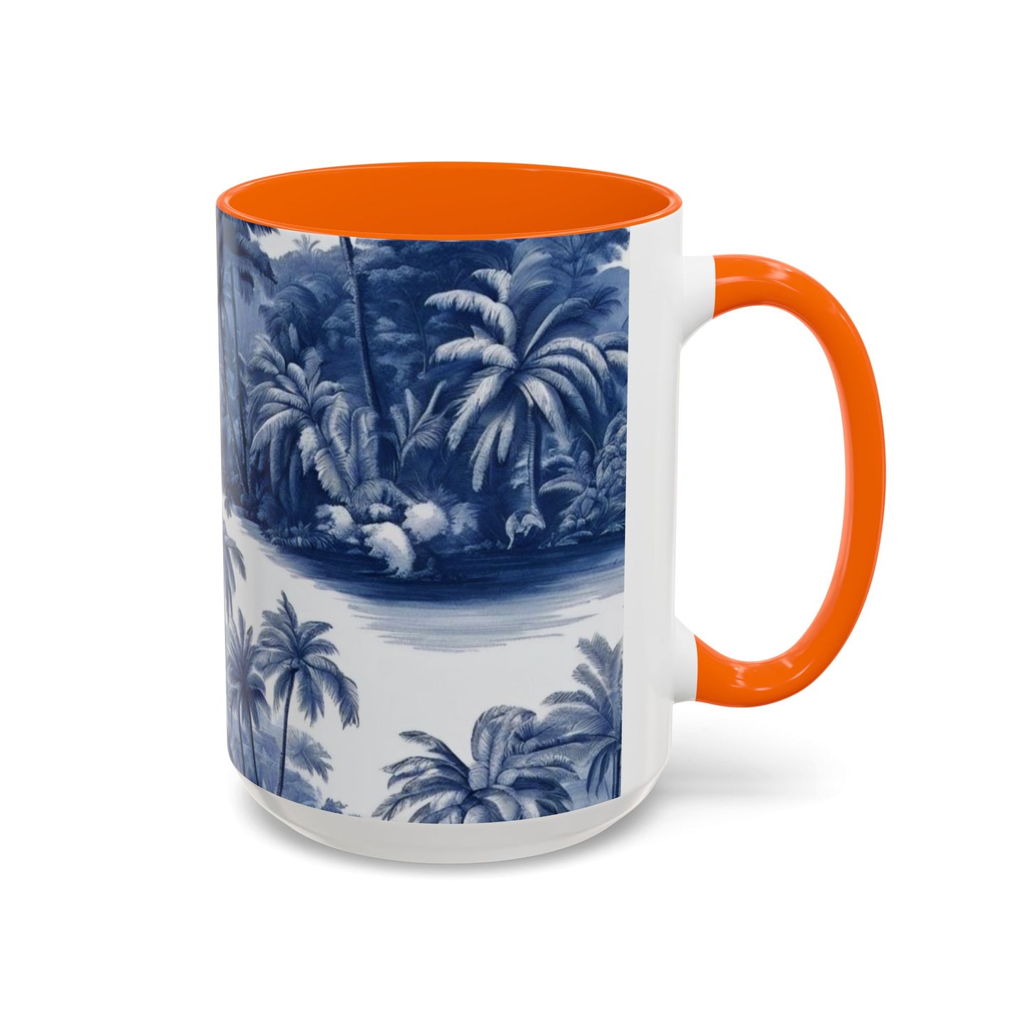 Accent Coffee Mug (11, 15oz), 8 Colors - Tropical Toile Blue/White