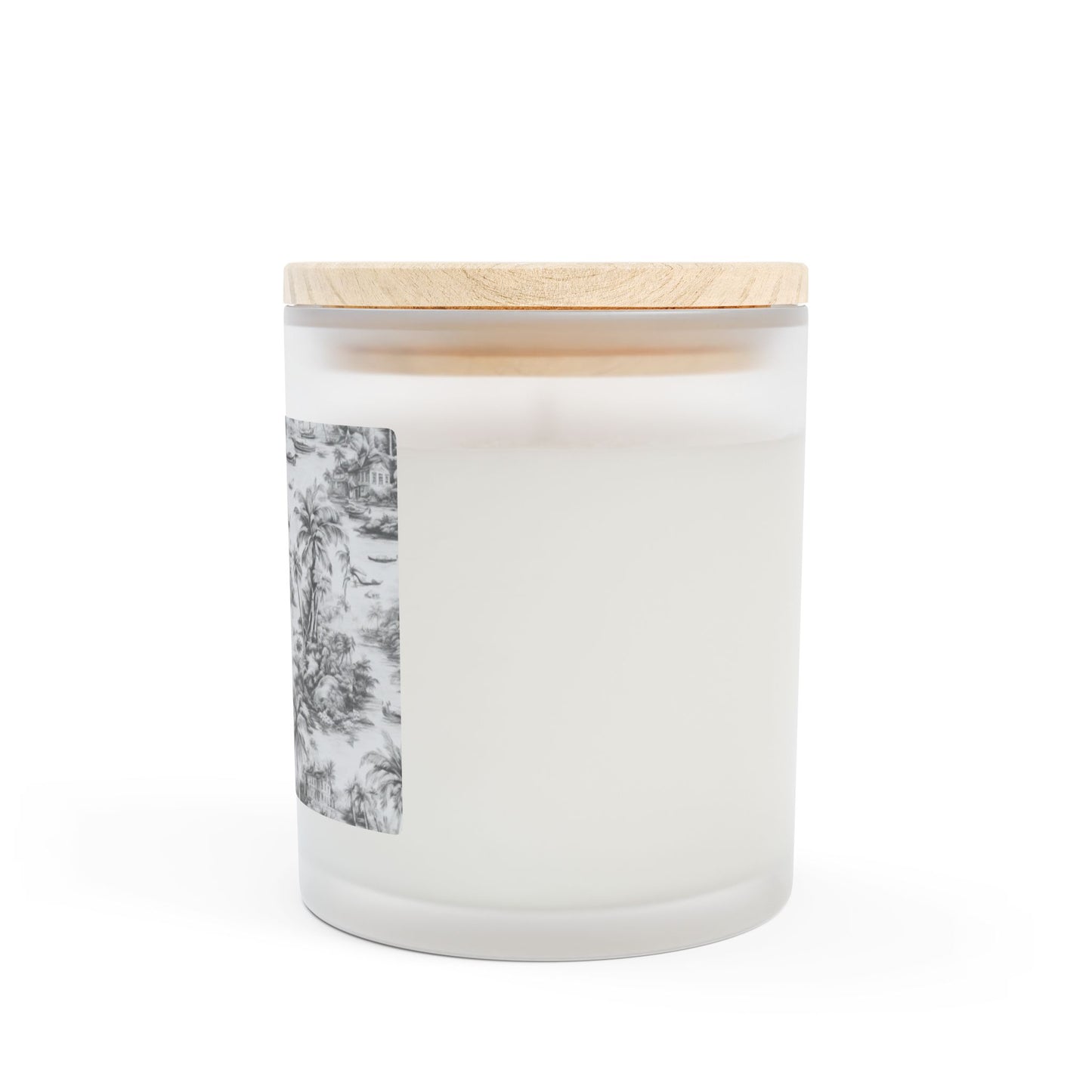 Frosted Glass Candle, 11oz - Tropical Toile #1, Soft Black