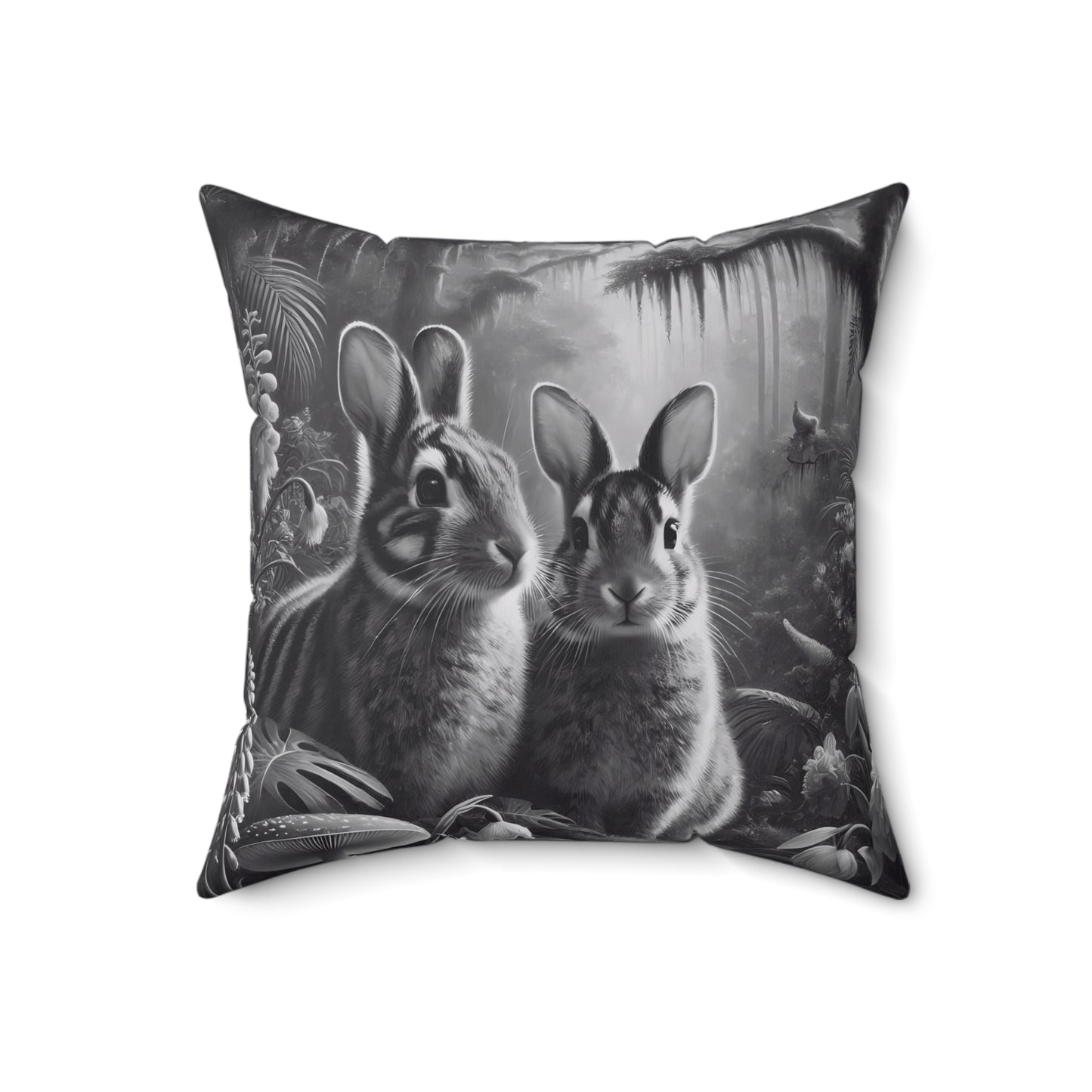 Decorative Pillow - Accent Cushion, 4 Sizes / Rainforest Sumatran Rabbits, Noir