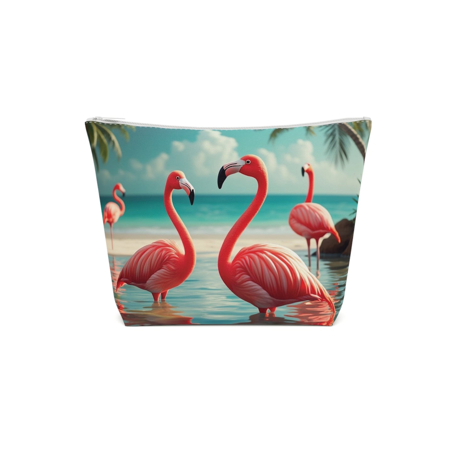 Tropical Cotton Cosmetic Bag, Makeup Pouch, 5 Sizes / Flamingo Morning Dip