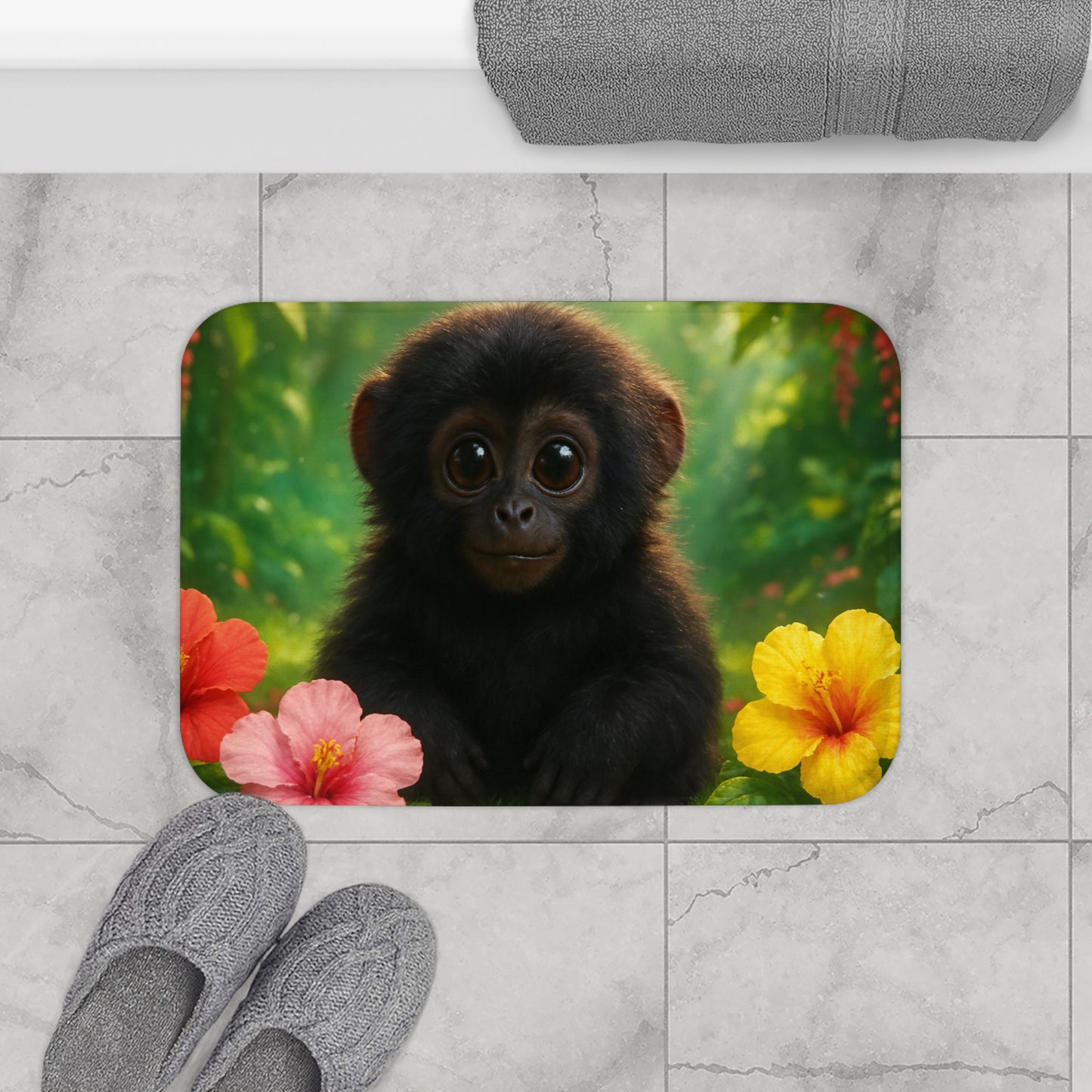 Baby Howler Monkey Bath Mat, 2 Sizes - Tropical Vibes for Home Decor