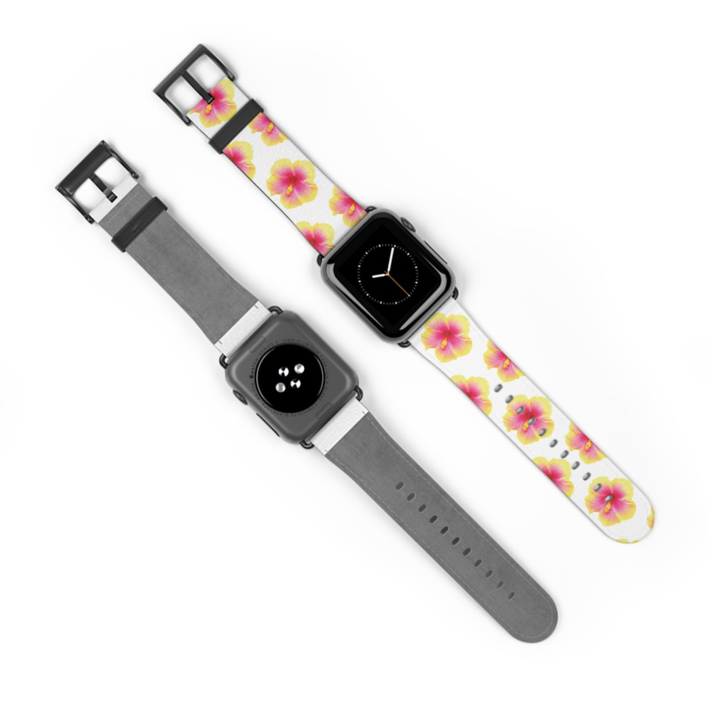 Apple Watch Band - REAL Yellow/Orange Hibiscus Flower, White
