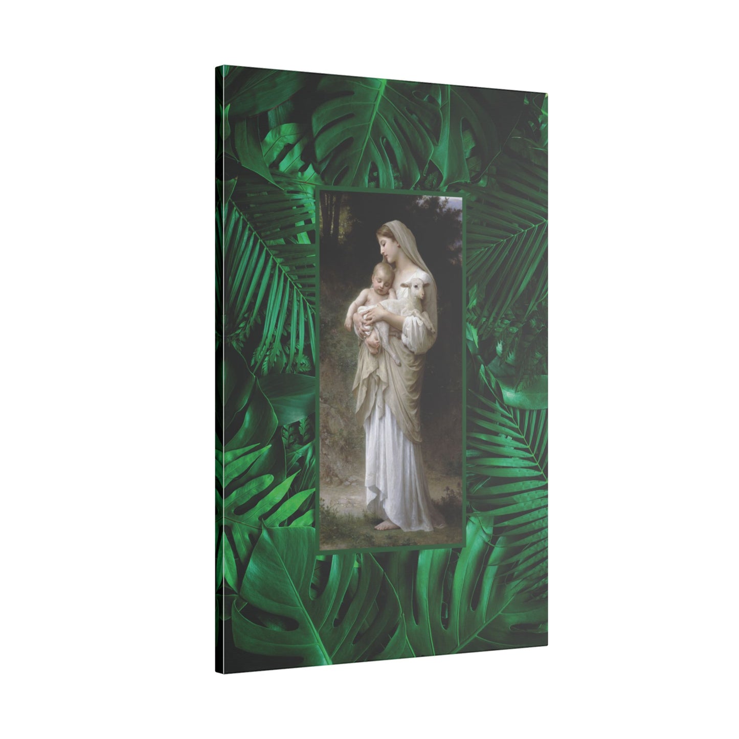 "Tropical Rainforest Innocence" Religious Canvas Artwork - Stretched Canvas Print / Virgin Mary & Jesus