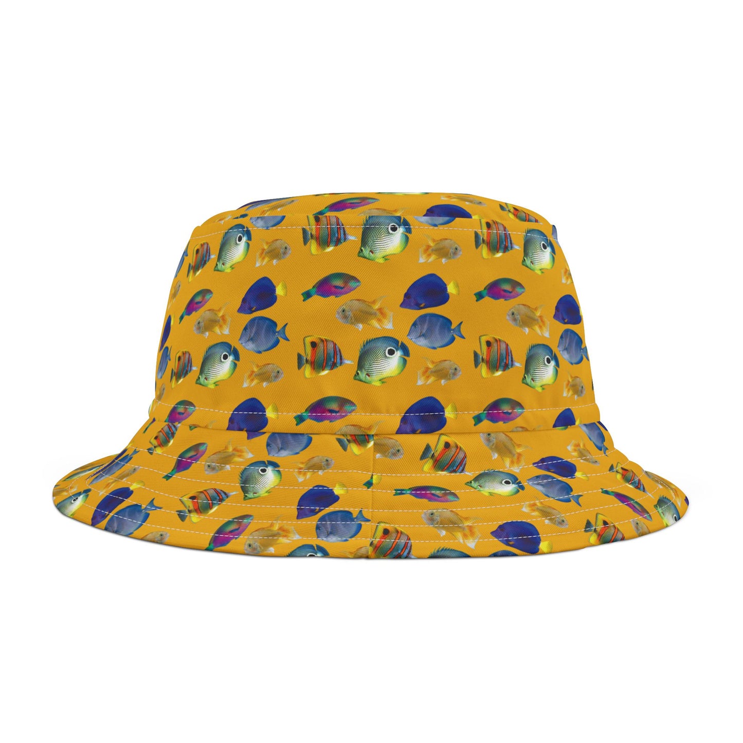 Tropical Polyester Bucket Hat, 2 Sizes - School of Fish / Yellow