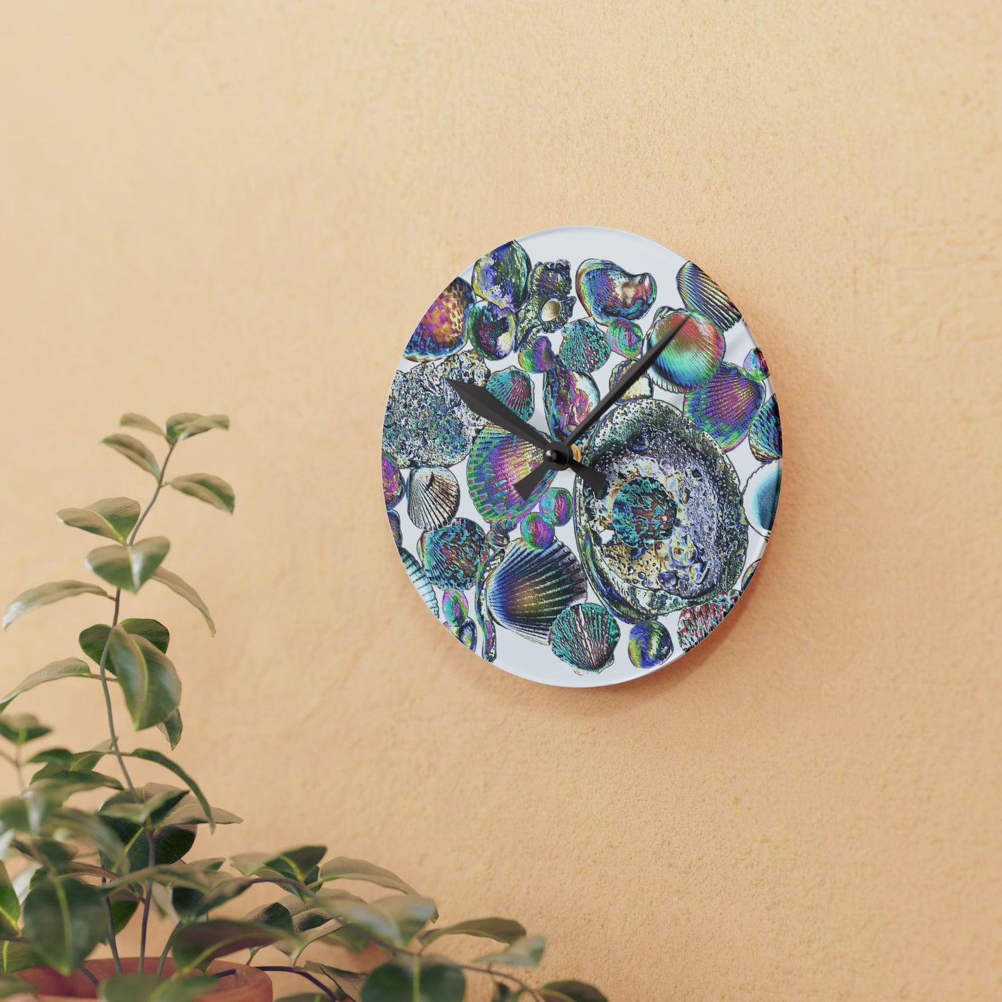 Acrylic Wall Clock - Tropical Decor for Home and Office / Heatwave Seashell Collection / White Background