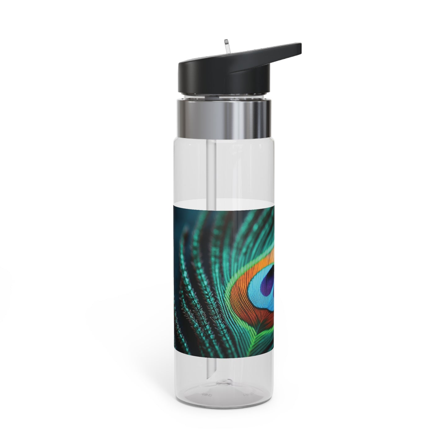 Tropical 20oz Tritan Sport Water Bottle -  Leakproof, Lightweight, BPA-Free / Peacock Eye Feather, Turquoise Macro