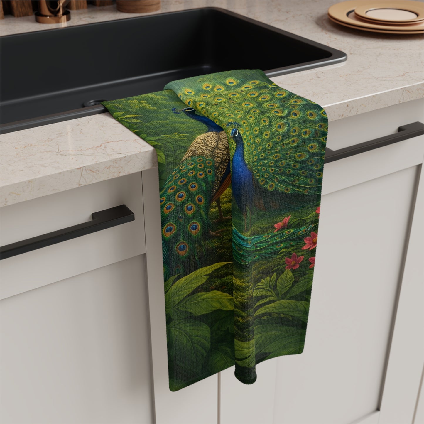Microfiber Coffee/Tea Towel  ~ Peacocks & UFO