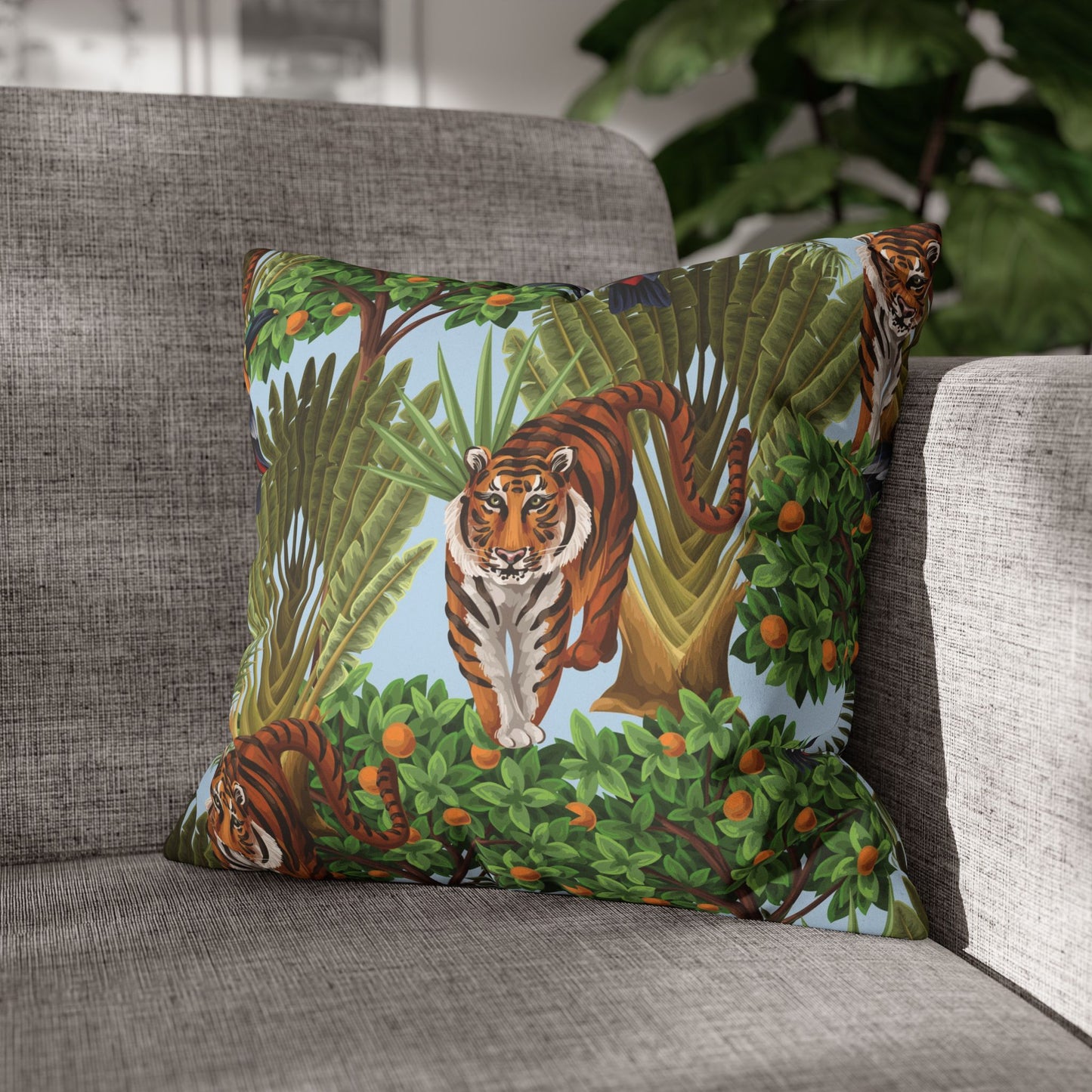 Faux Suede Square Pillowcase - Tiger Haven Blue