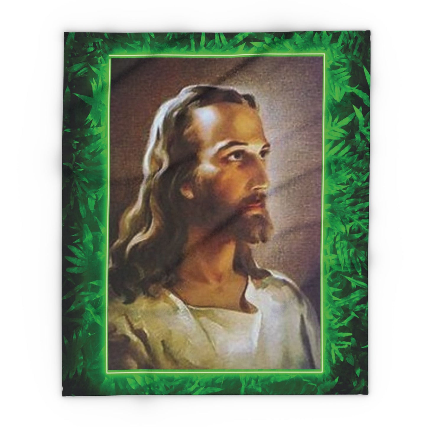 Head of Christ Religious Fleece Blanket - Colorful Tropical Glow Design