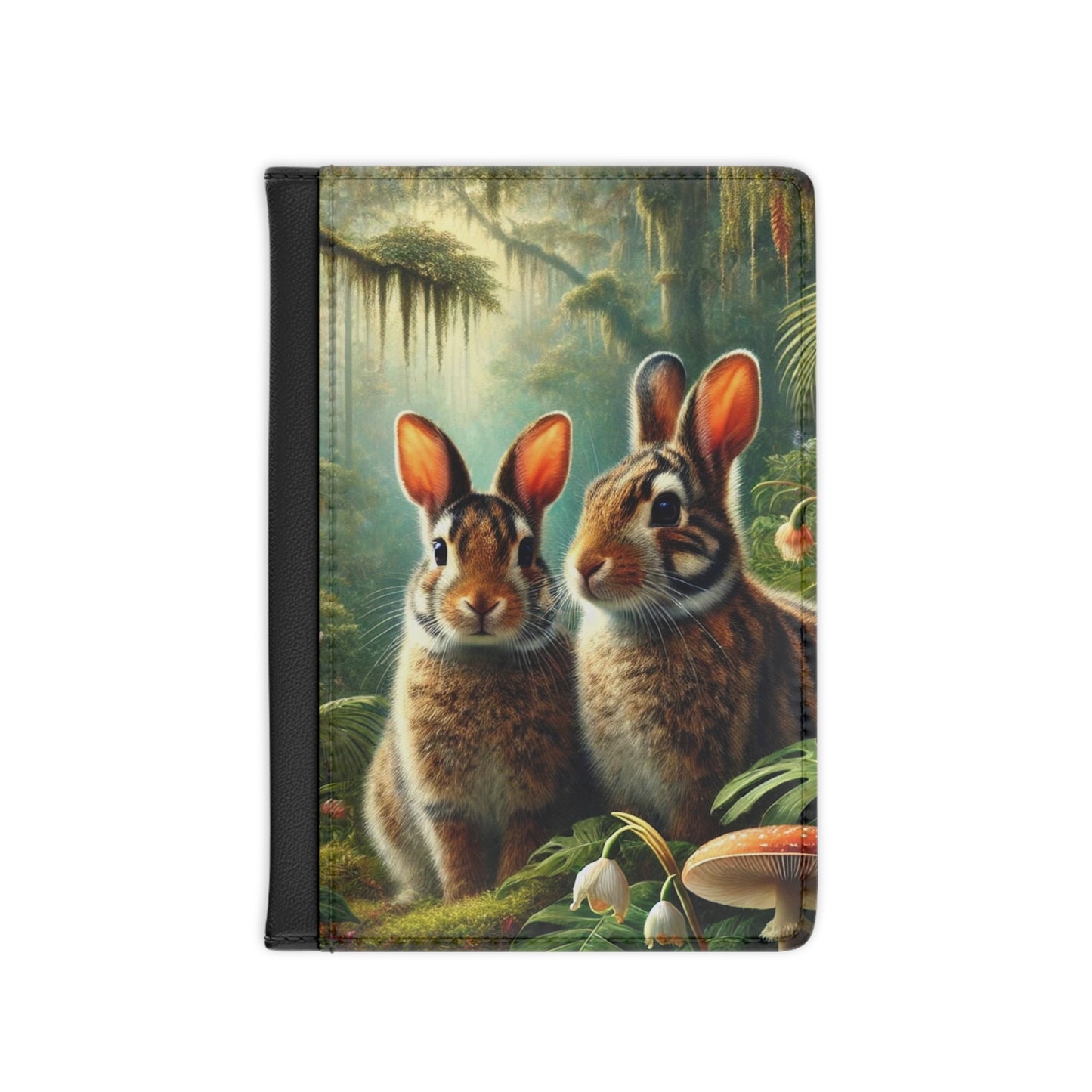 Tropical Passport Cover, Faux Leather - RFID blocking for travel security / Rainforest Sumatran Rabbits