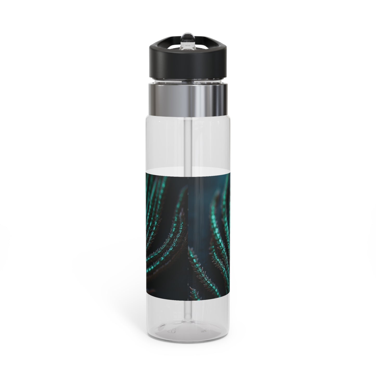 Tropical 20oz Tritan Sport Water Bottle -  Leakproof, Lightweight, BPA-Free / Peacock Eye Feather, Turquoise Macro