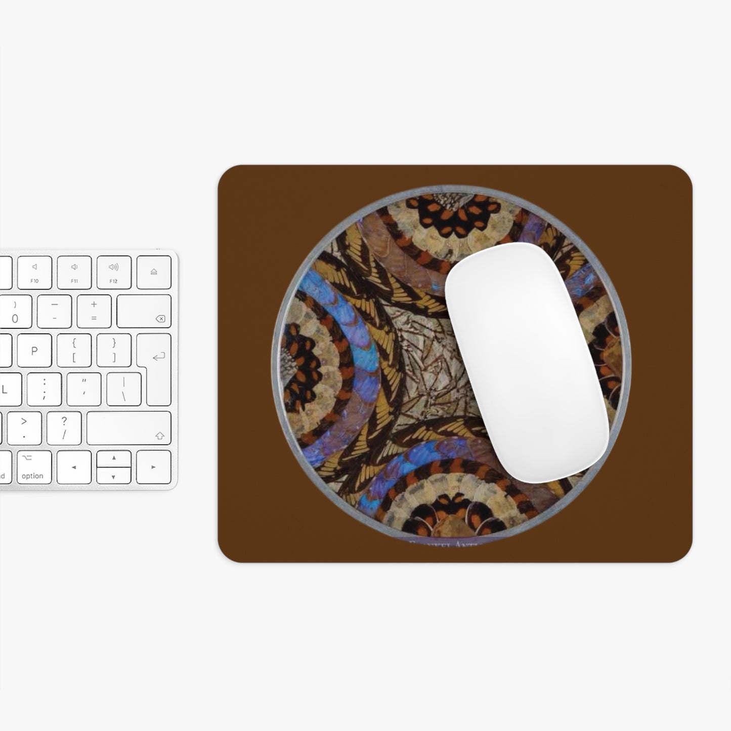Tropical Mouse Pad, 2 Shapes - Beach Vibes for Home Office & Gamer / Real Butterfly Wing Art, Brown