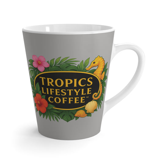 Latte White Mug - Seahorse Fantasy, Lt. Gray / TLCoffee Logo