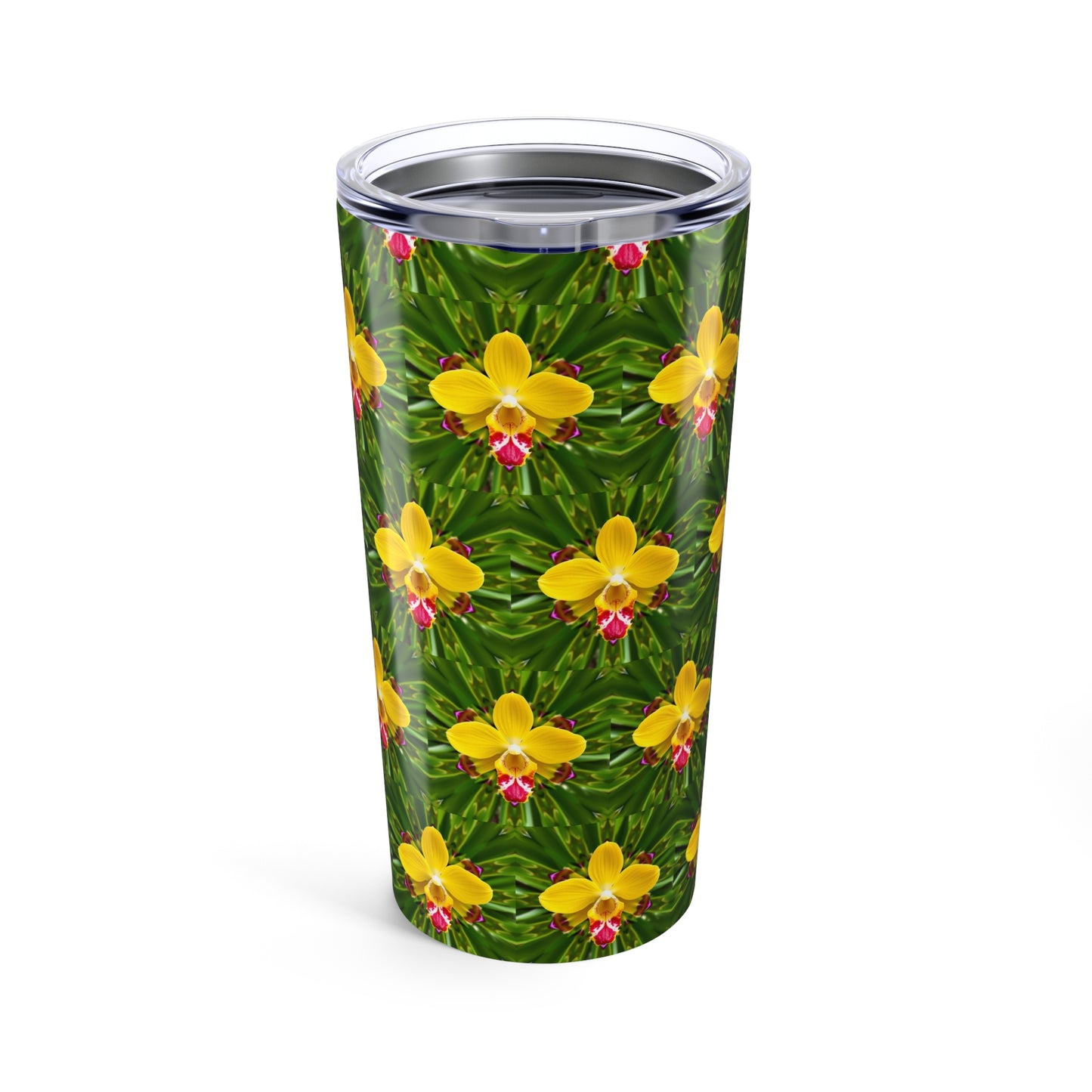 20oz Tropical Glossy Tumbler - Yellow Orchid Kaleidoscope