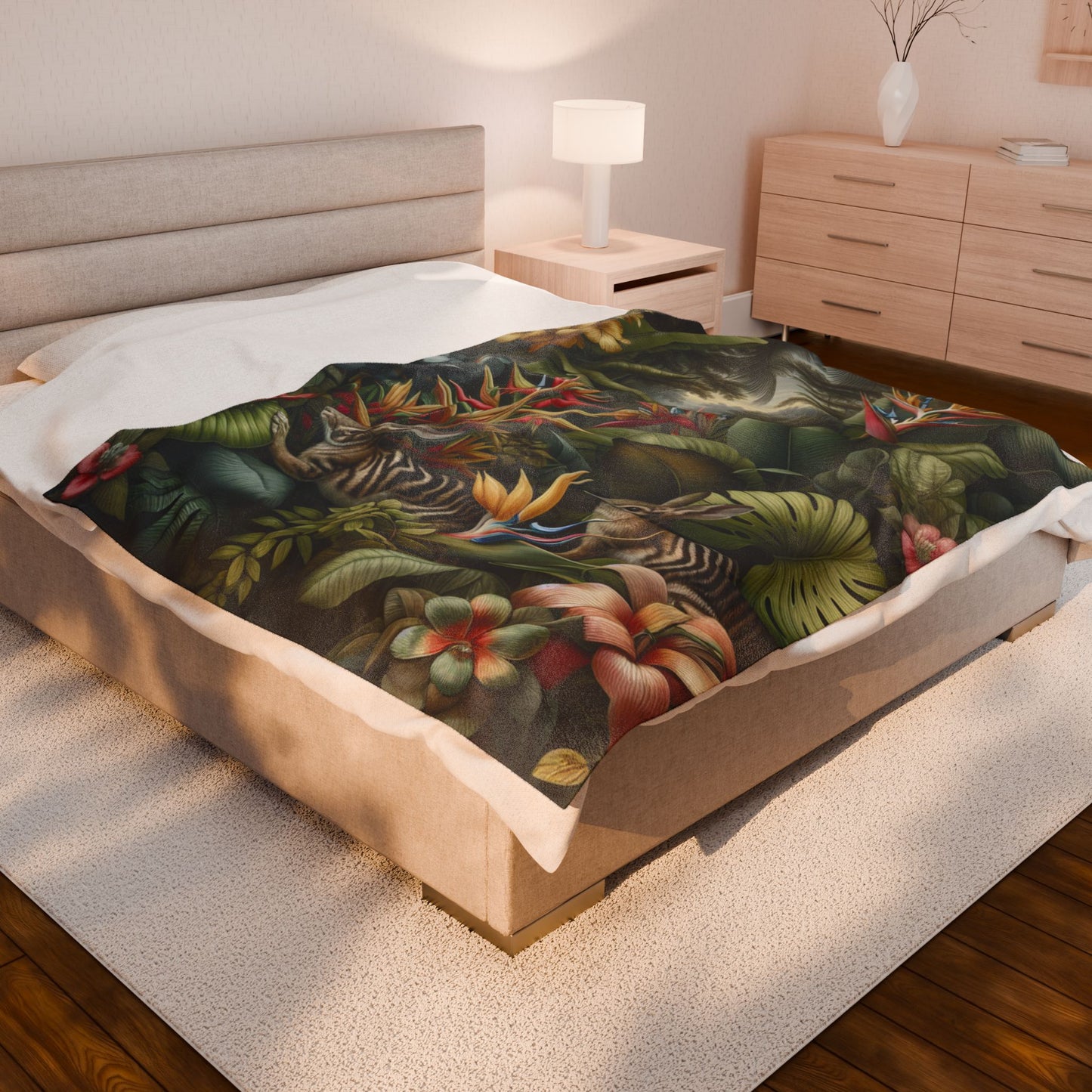 Rainforest Rabbit Outing Velveteen Plush Blanket - Cozy Home Decor for Rabbit Lovers