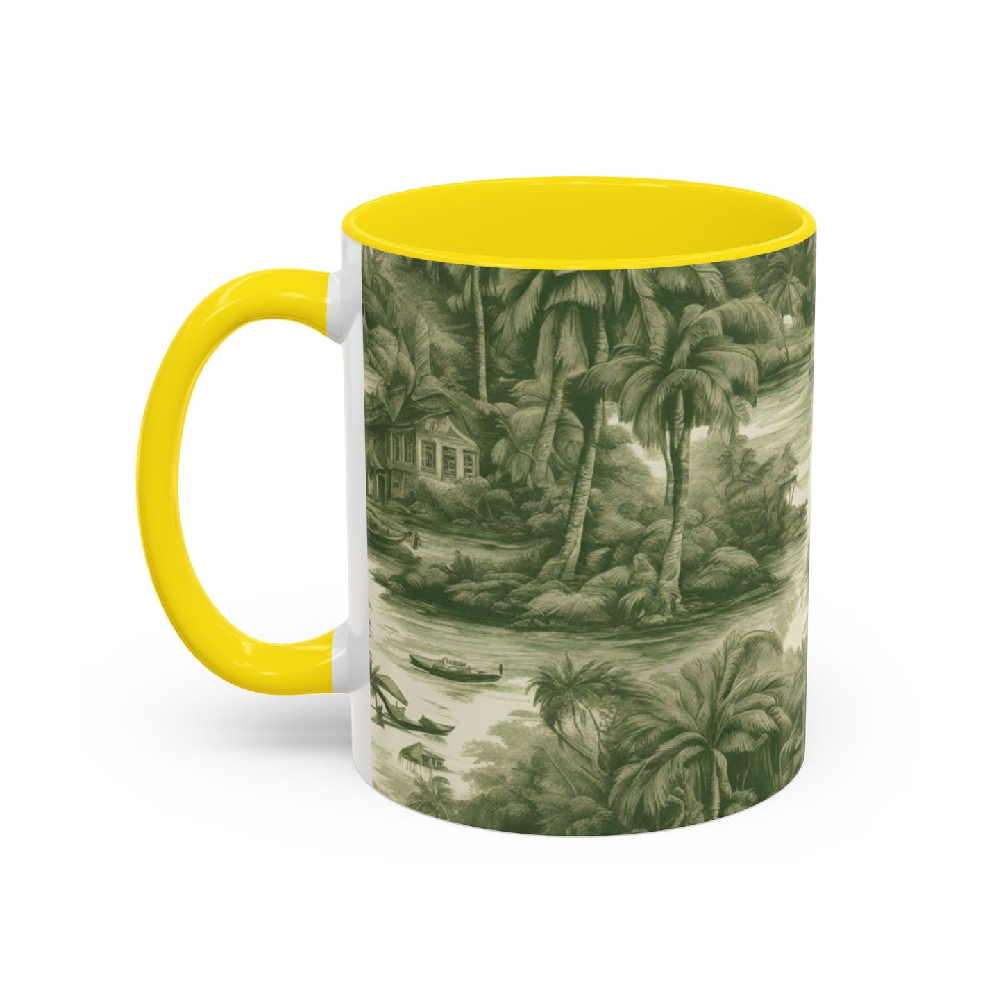 Accent Coffee Mug (11, 15oz), Tropical Toile #1, Various Colors