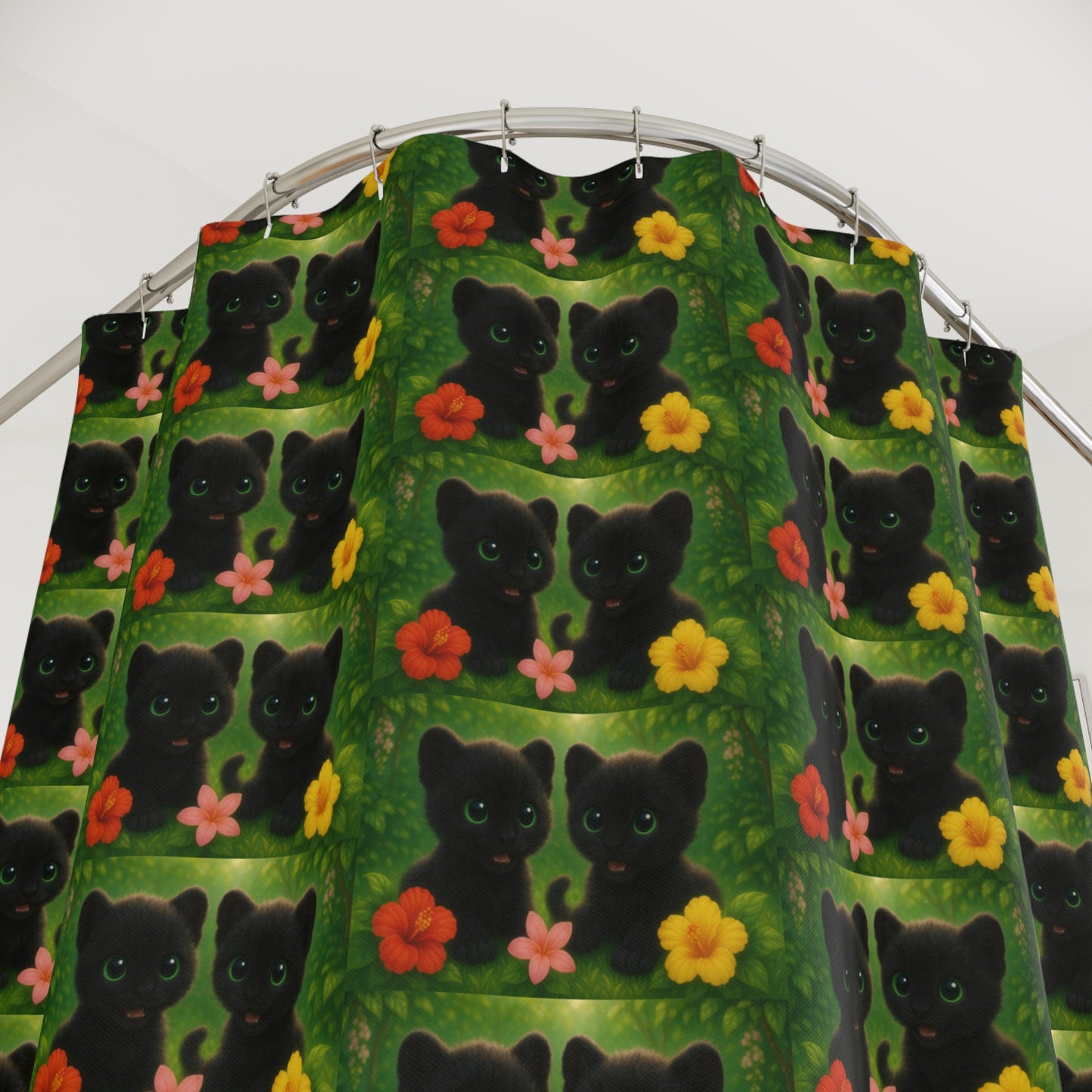 Tropical Shower Curtain - Rainforest Bathroom Decor / Baby Black Panthers