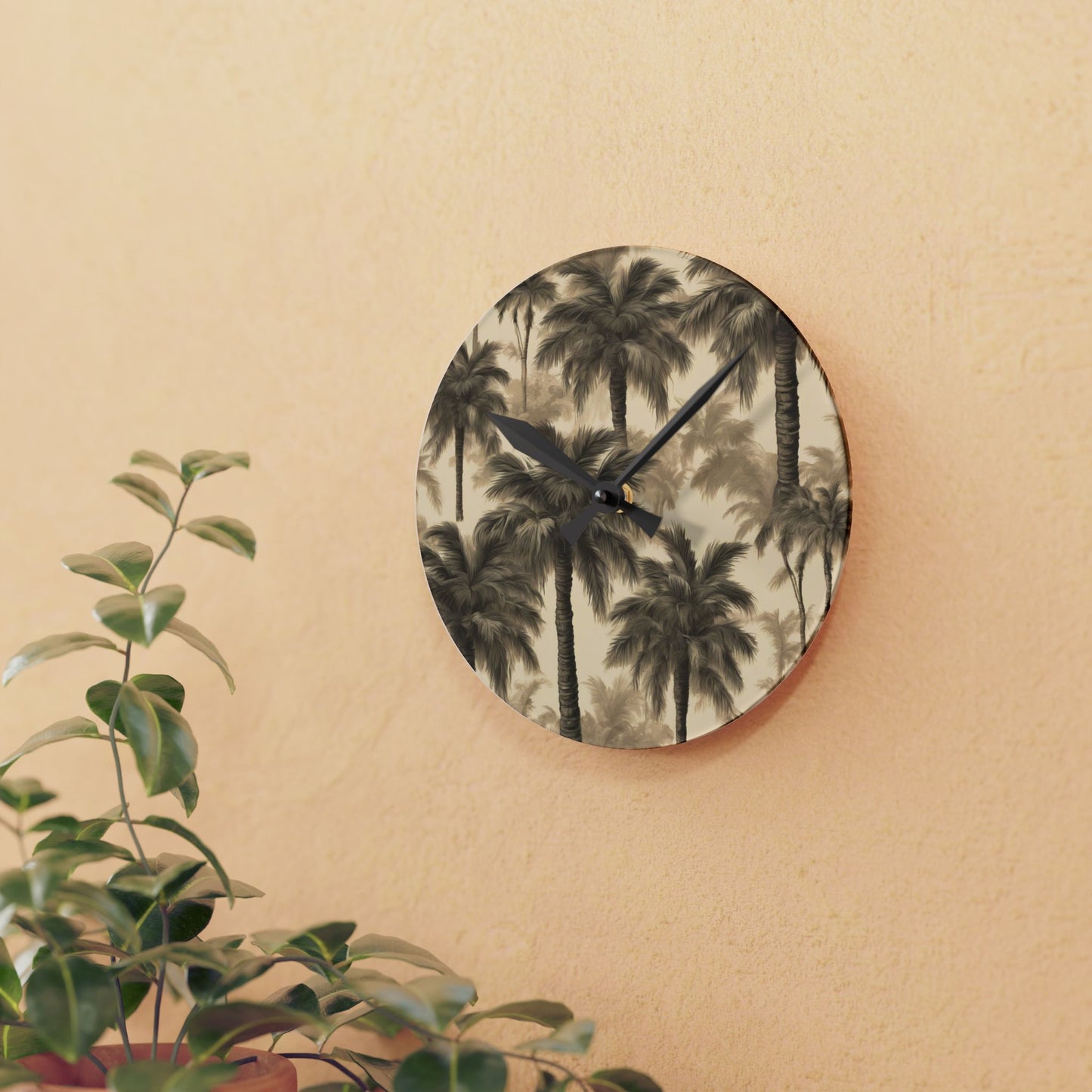 Acrylic Wall Clock, Lisa's Fluffy Palms, 4 Variants