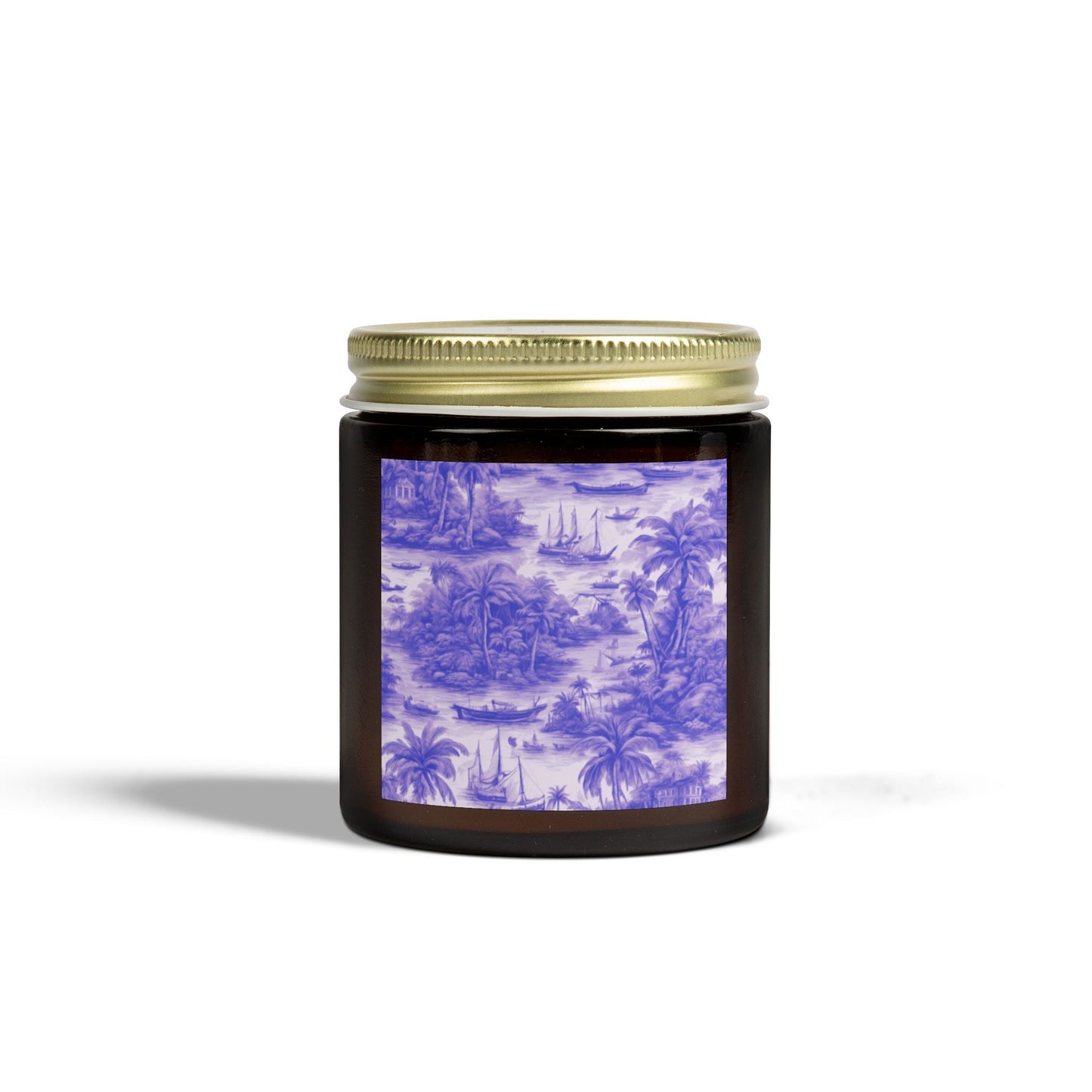 Scented Candles, Coconut Apricot Wax (4oz, 9oz) - Tropical Toile #1, Purple