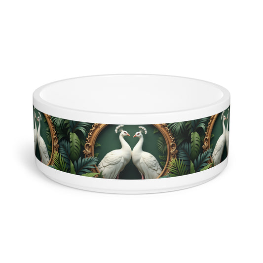Pet Bowl, Framed White Peacocks