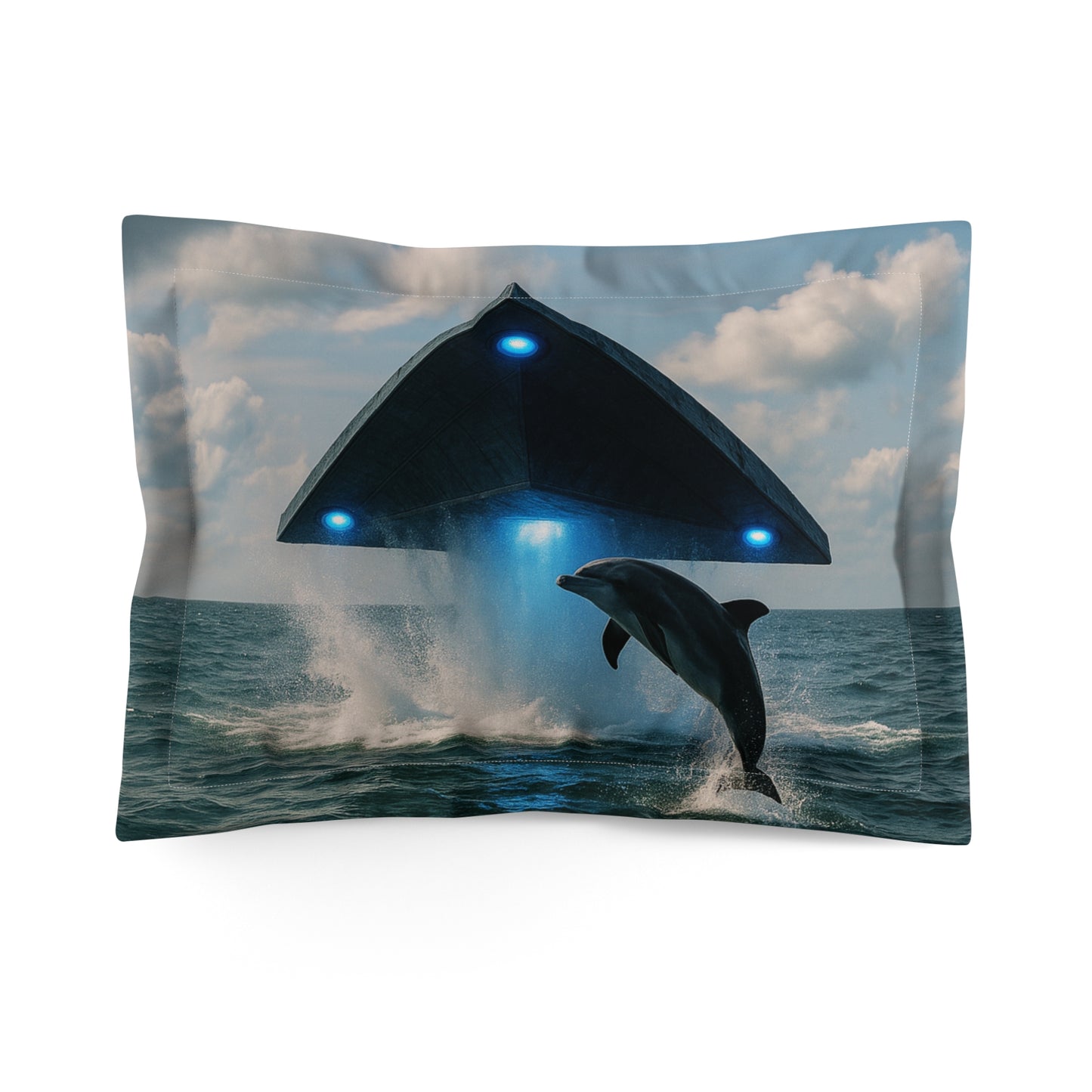 Microfiber Pillow Sham | Tropical Vibes for Relaxation / UFO and Dolphin