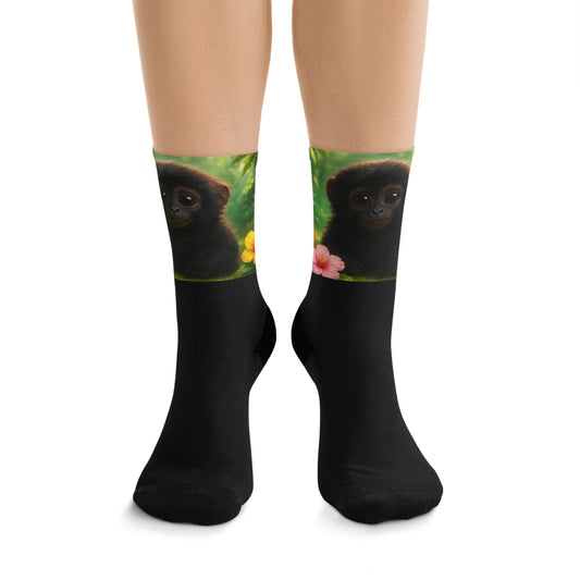 Recycled Poly Socks, Baby Howler Monkey/Black