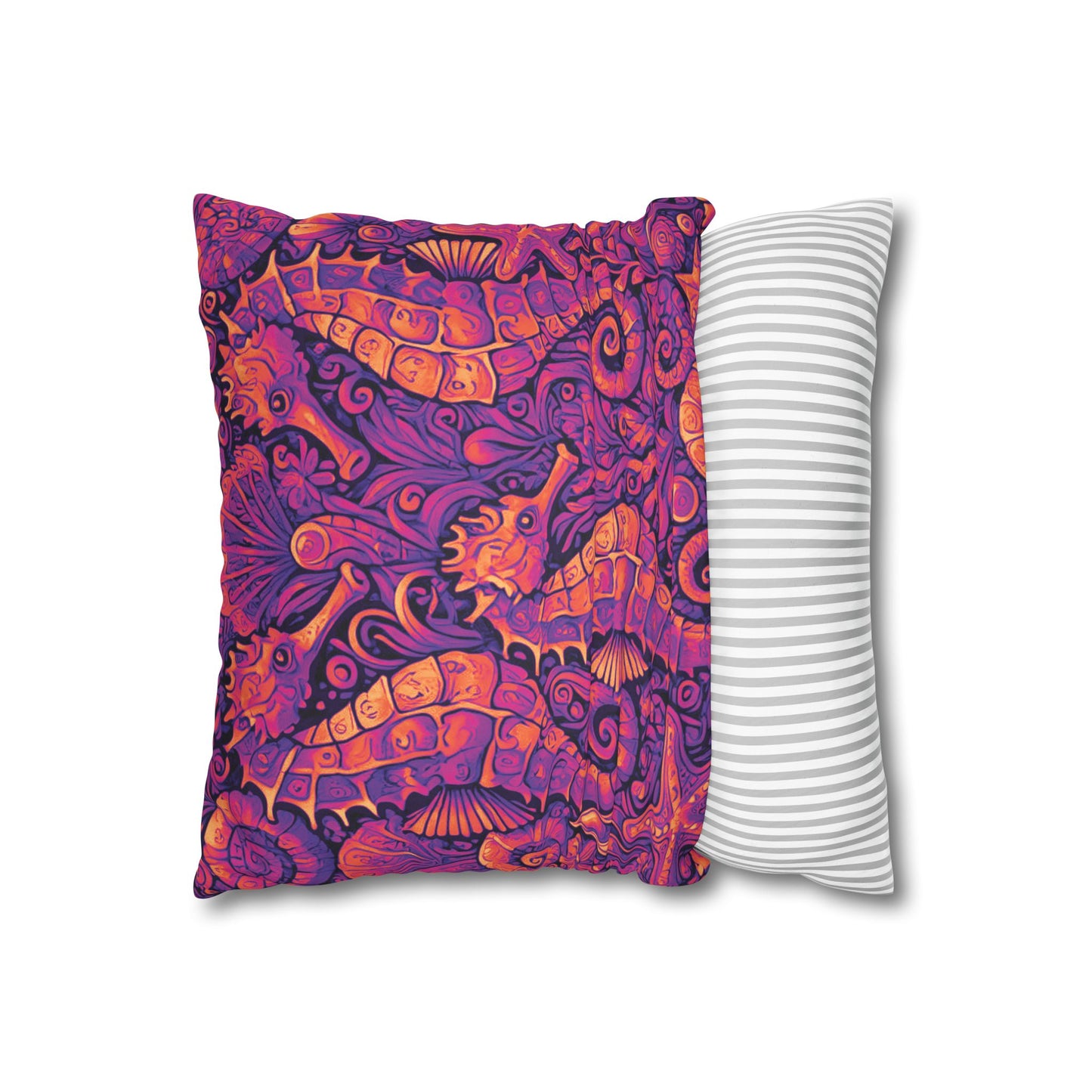 Faux Suede Square Pillowcase - Seahorse Trio, Heatwave