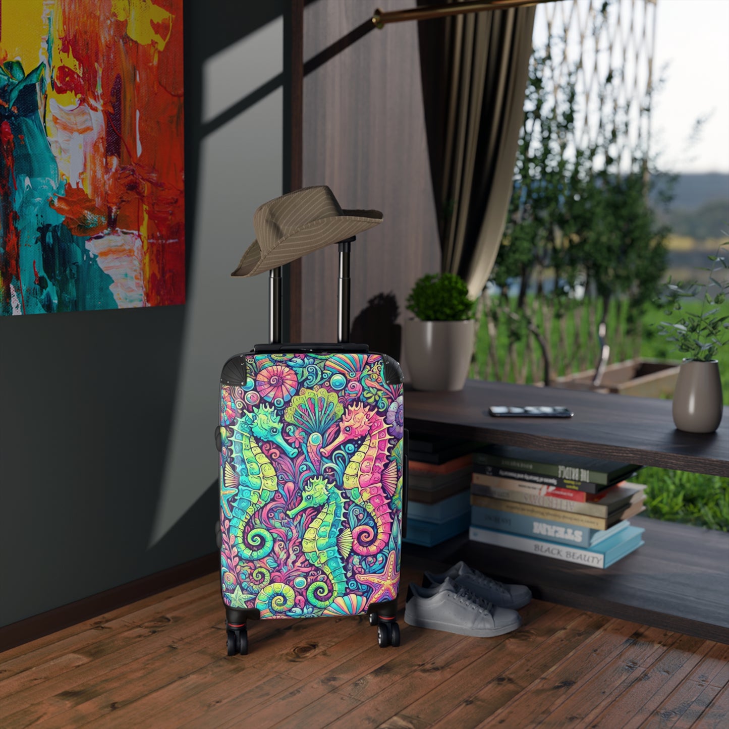 Colorful Tropical Suitcase - Stylish Travel Luggage for Adventurers / Seahorses