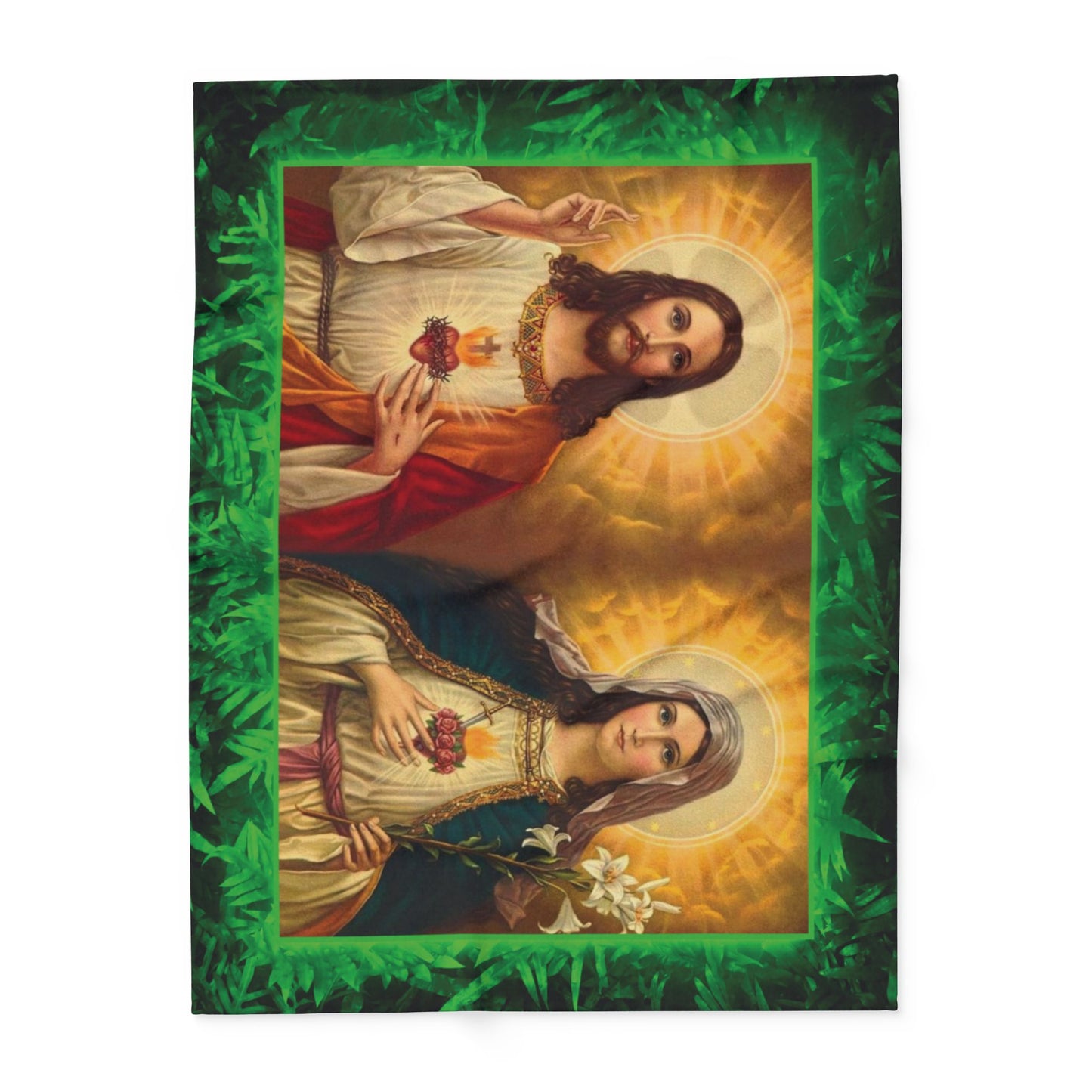 Jesus and Mary Religious Fleece Blanket - Colorful Tropical Glow Design