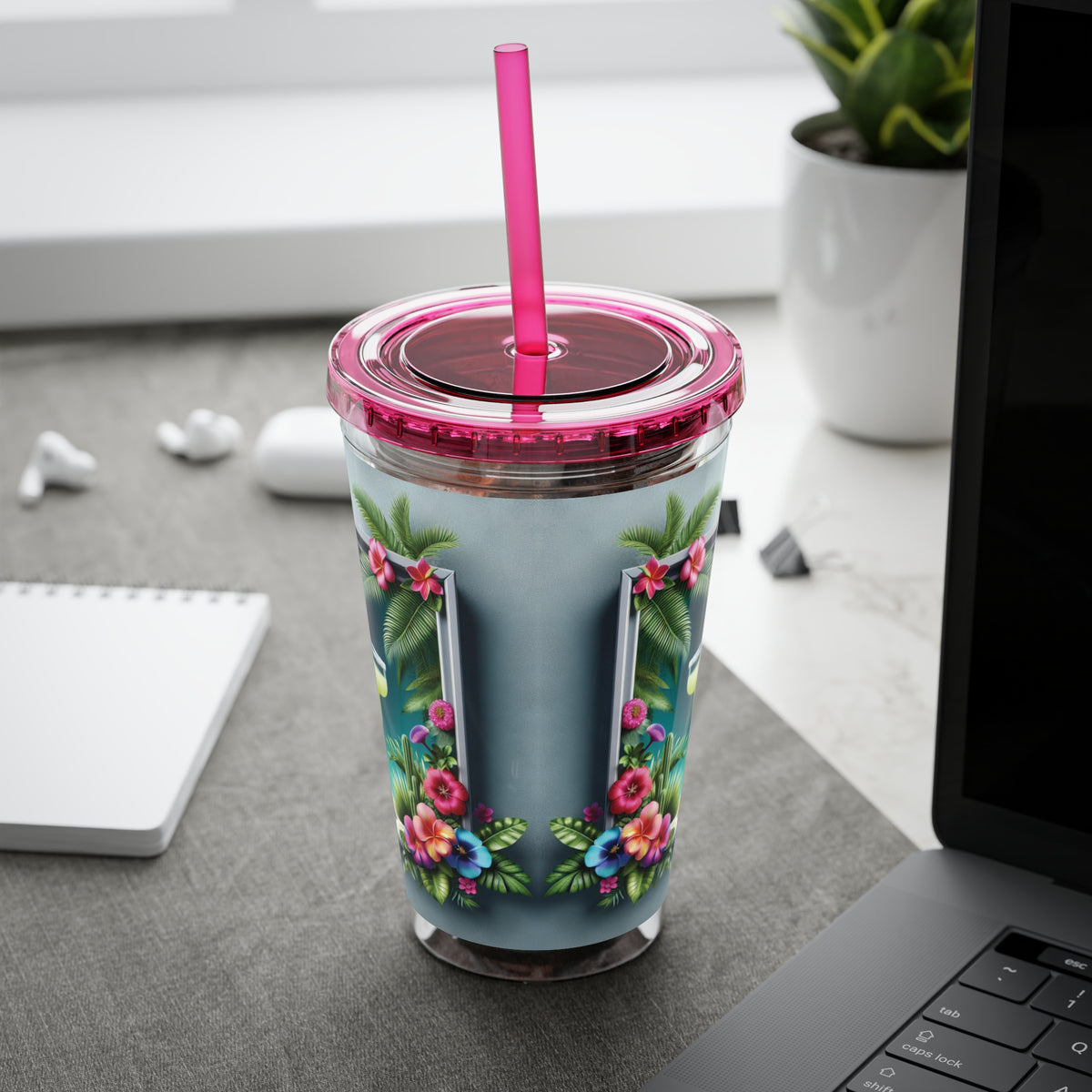 Tropical Tumbler with Straw | 16oz Colorful Travel Cup / Tropical Margarita