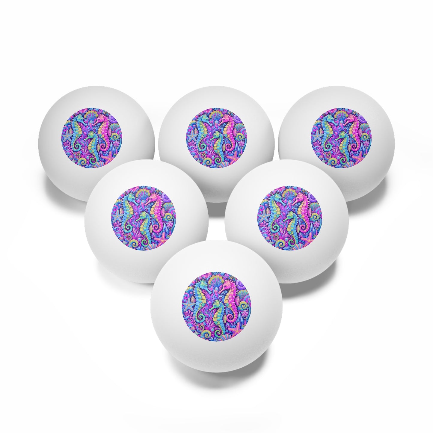Tropical Paradise Ping Pong Balls - 6 Pack with Seahorse Trio/Fantasy Pop