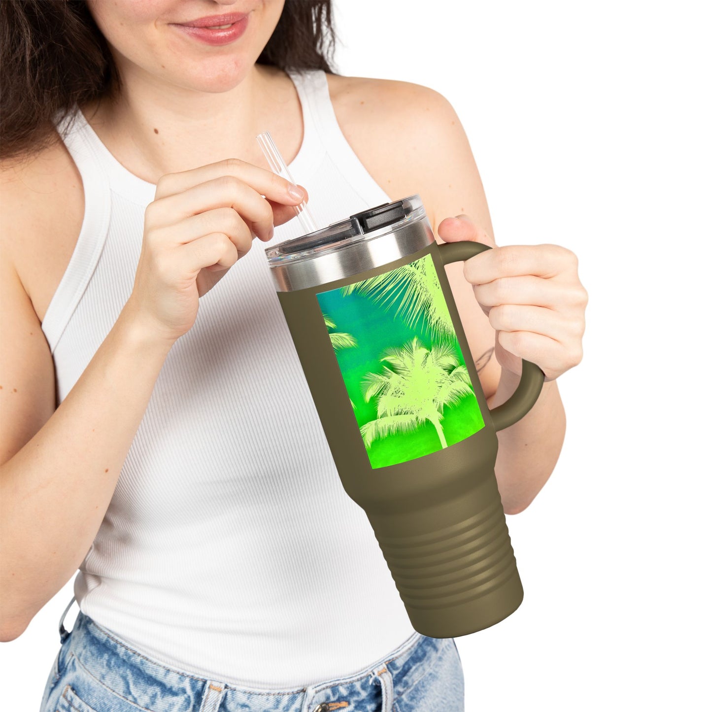 Insulated Travel Mug, 40oz / Palm Glow Green - Perfect for Outdoor Adventures