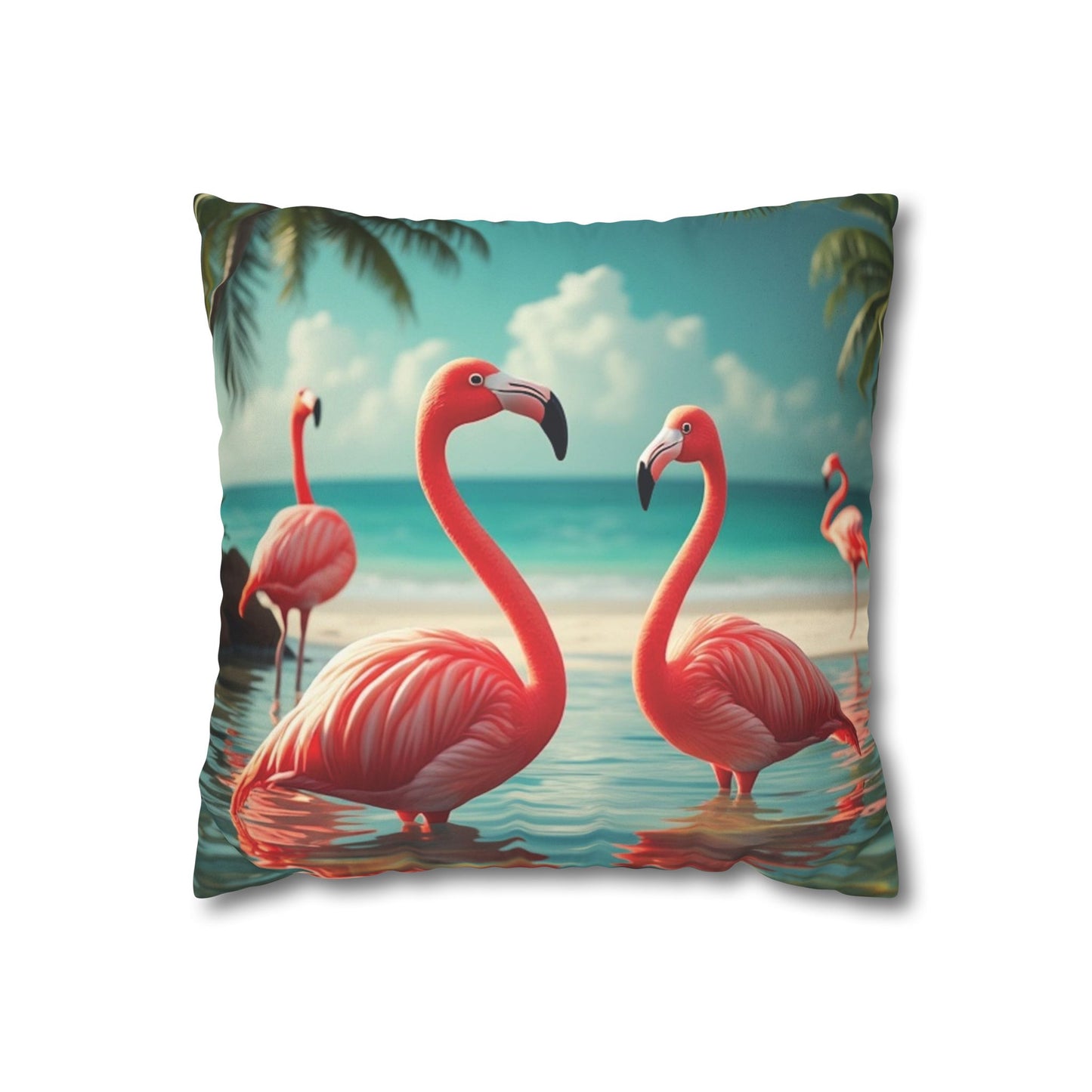 Faux Suede Square Pillowcase - Morning Dip Flamingos