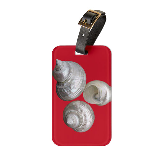 Luggage Tag - White Nautilus Trio, dark red