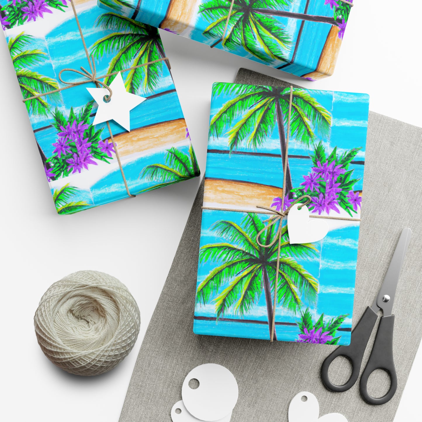 Wrapping Paper - Tropical Gift Wrap for All Occasions / 3 Sizes, 2 Finishes / Tropical Beach