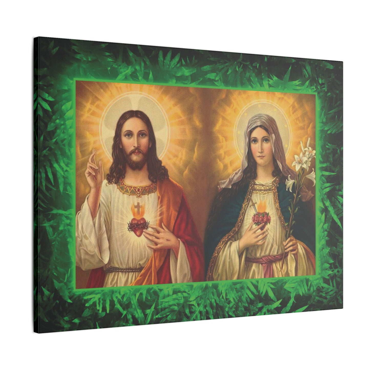 "Tropical Glow Jesus and Mary" Religious Canvas Artwork - Stretched Canvas Print / Byzantine Icons